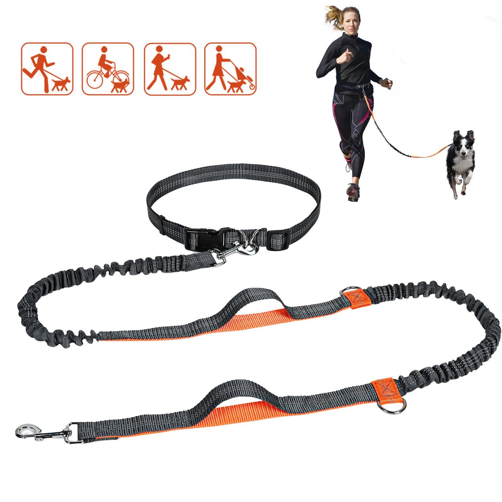 CALIYO Führleine Handfreie Hundeleine, Hundegürtel,Taillengürtel, Hundeleine, Koppler, Gürtel mit einziehbarem Bungee, reflektierende