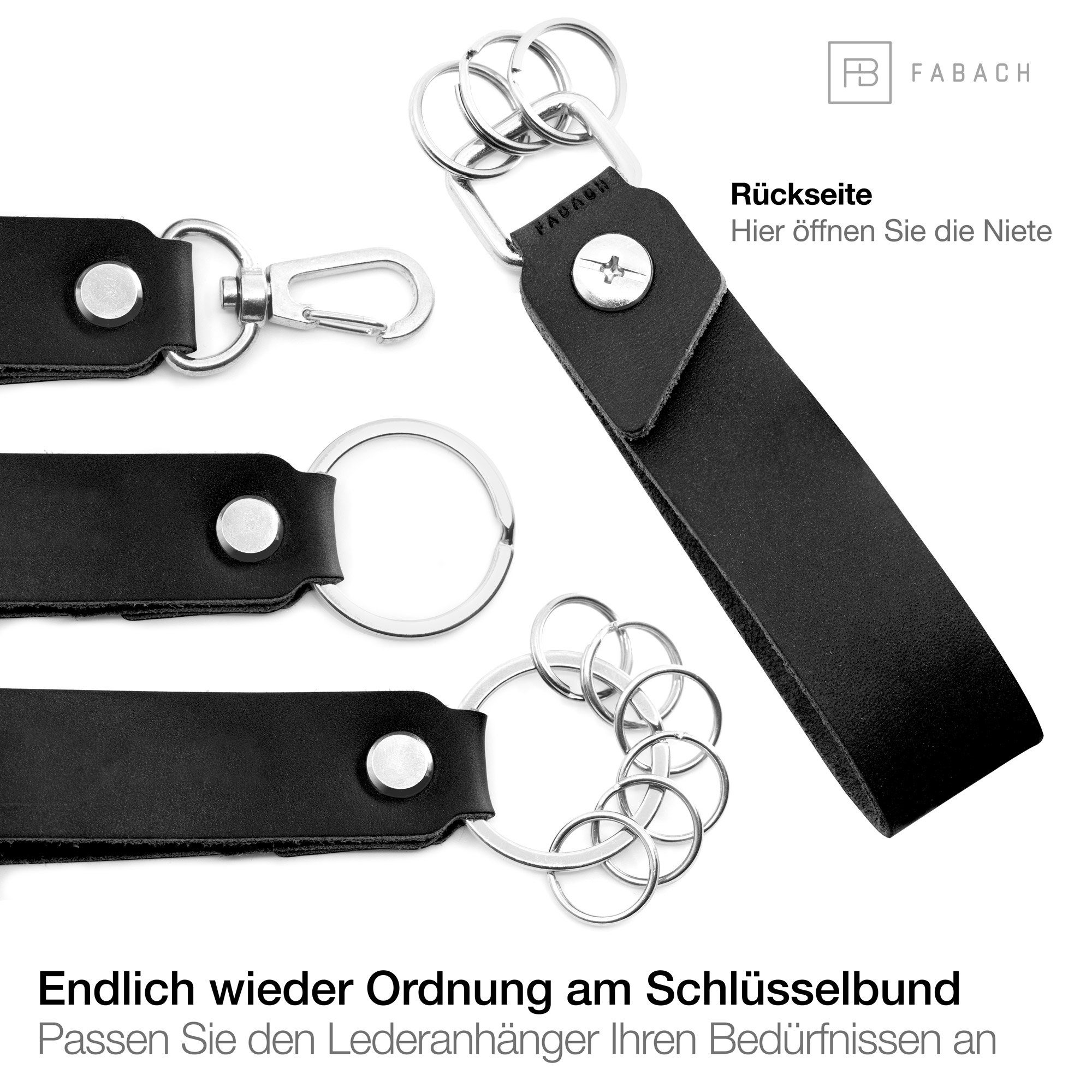 FABACH Schlüsselanhänger Leder Anhänger mit wechselbarem Schlüsselring - Gravur 
