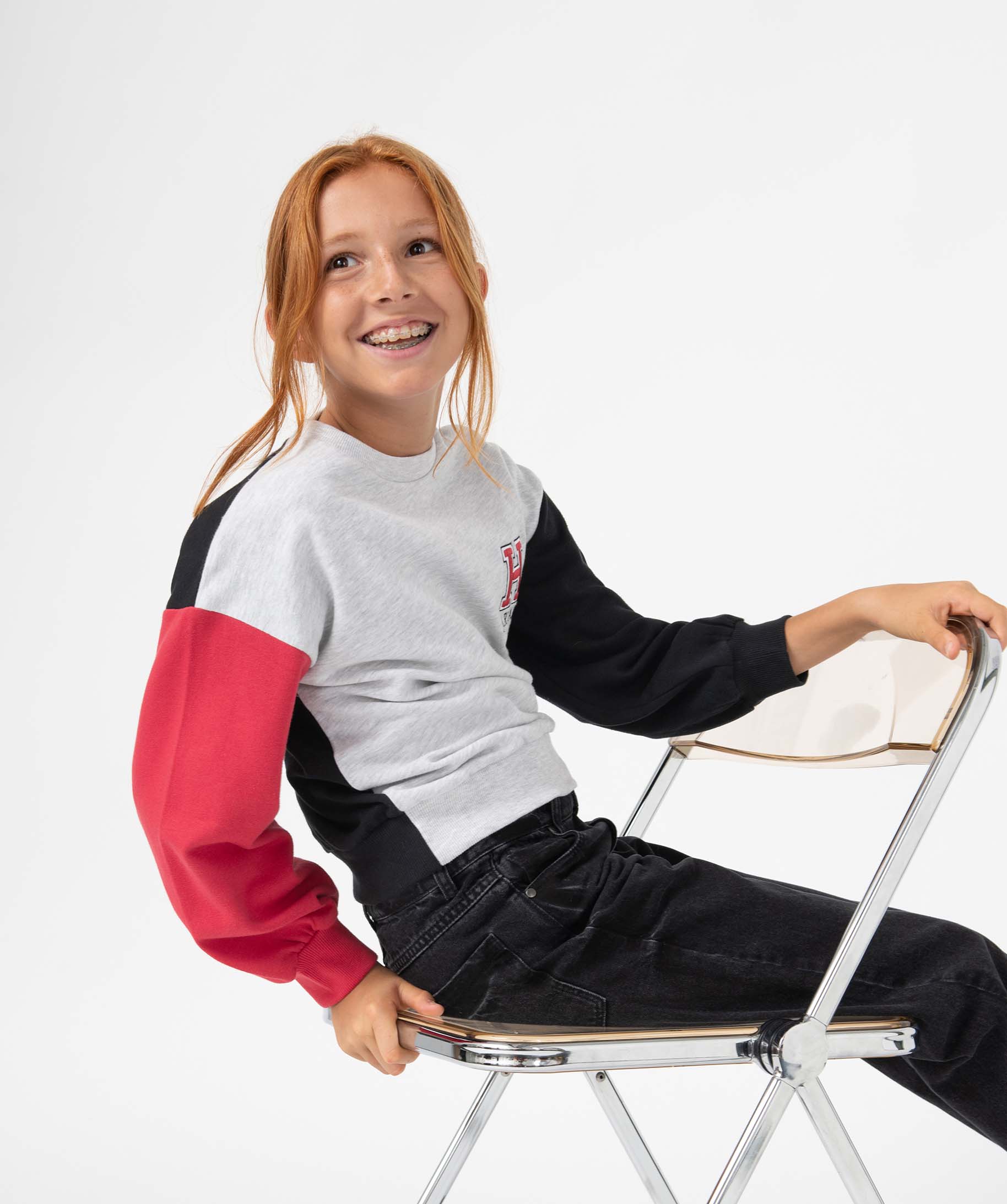 Sweat fille avec manches contrastantes - Harvard gris clair | GEMO
