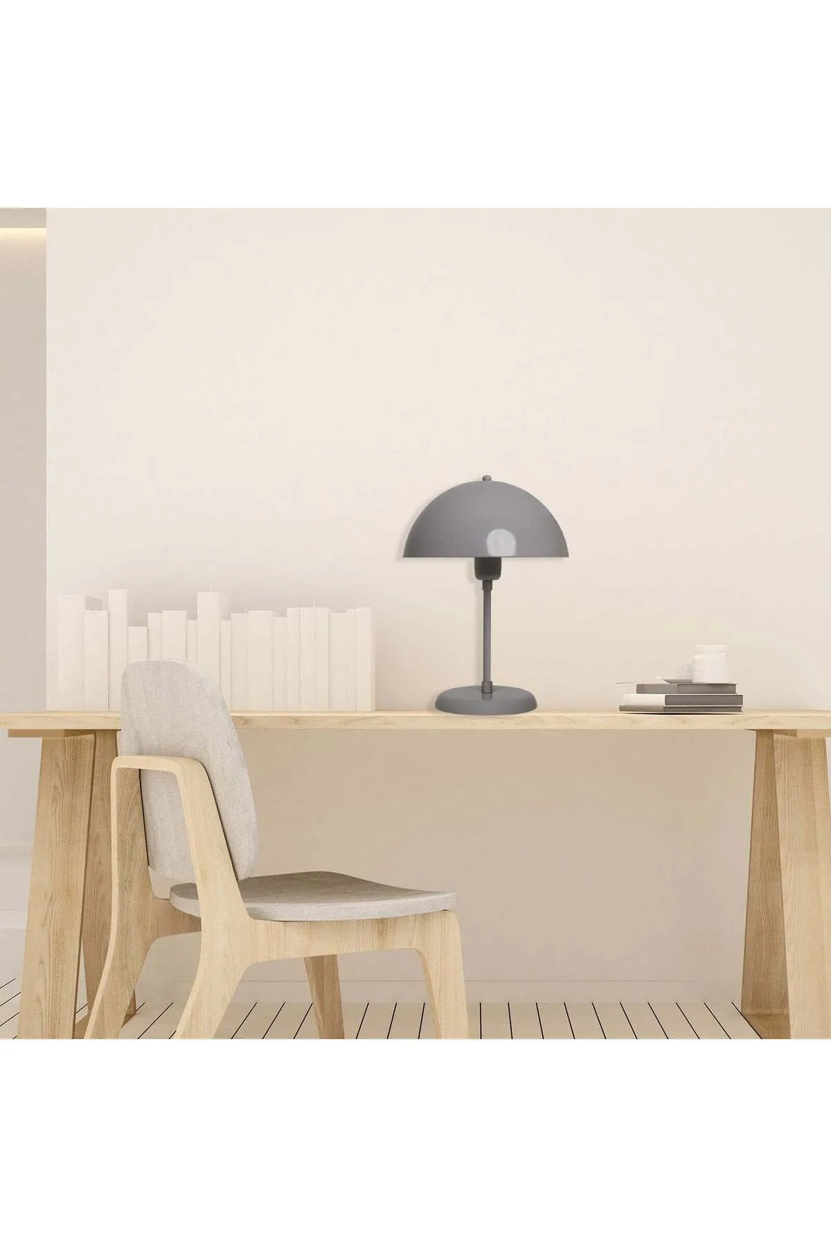 Bamyum  Lipeo Kleine Tischlampe 30cm, Pilzlampe Metall, Graue Lampe