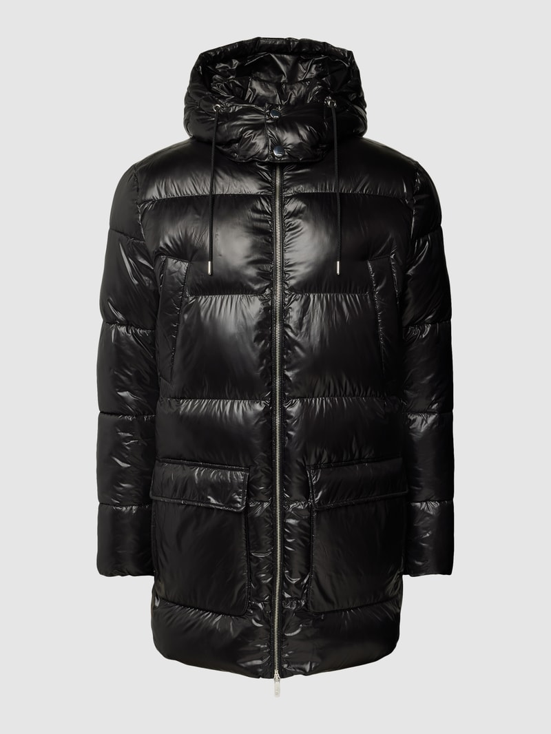 Steppjacke mit Pattentaschen und Label-Detail in schwarz