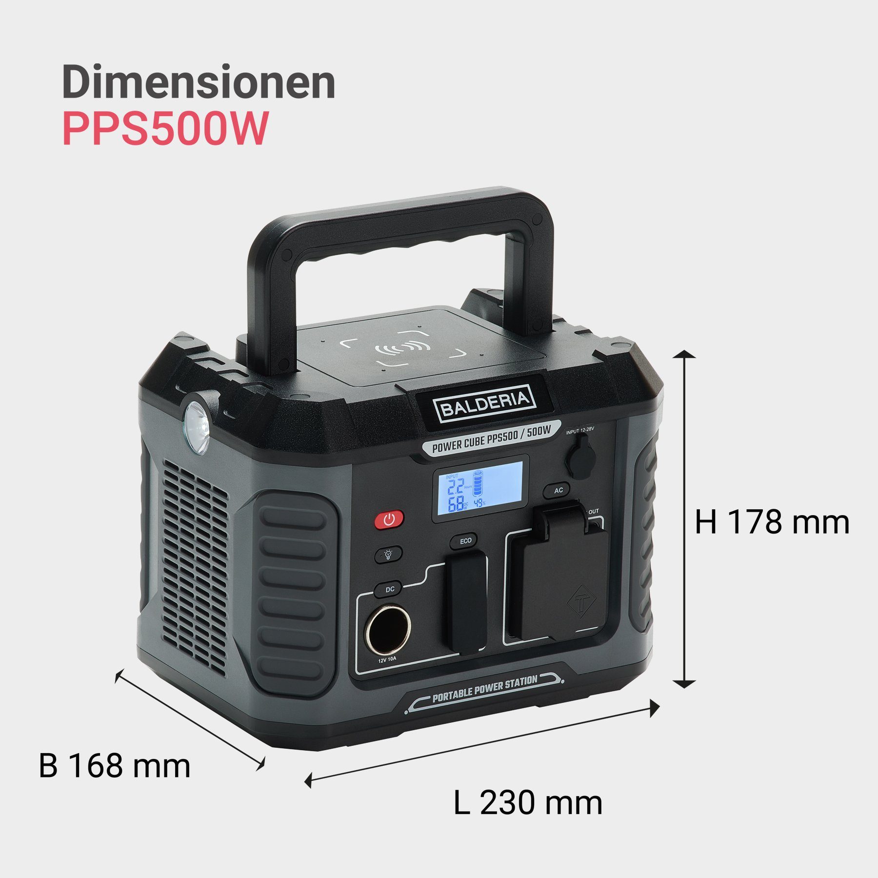 Balderia Stromerzeuger Powerstation Power Cube 500, (PPS500, 1-tlg), AC Ausgänge Solargenerator Tragbar Outdoor Camping Reisen