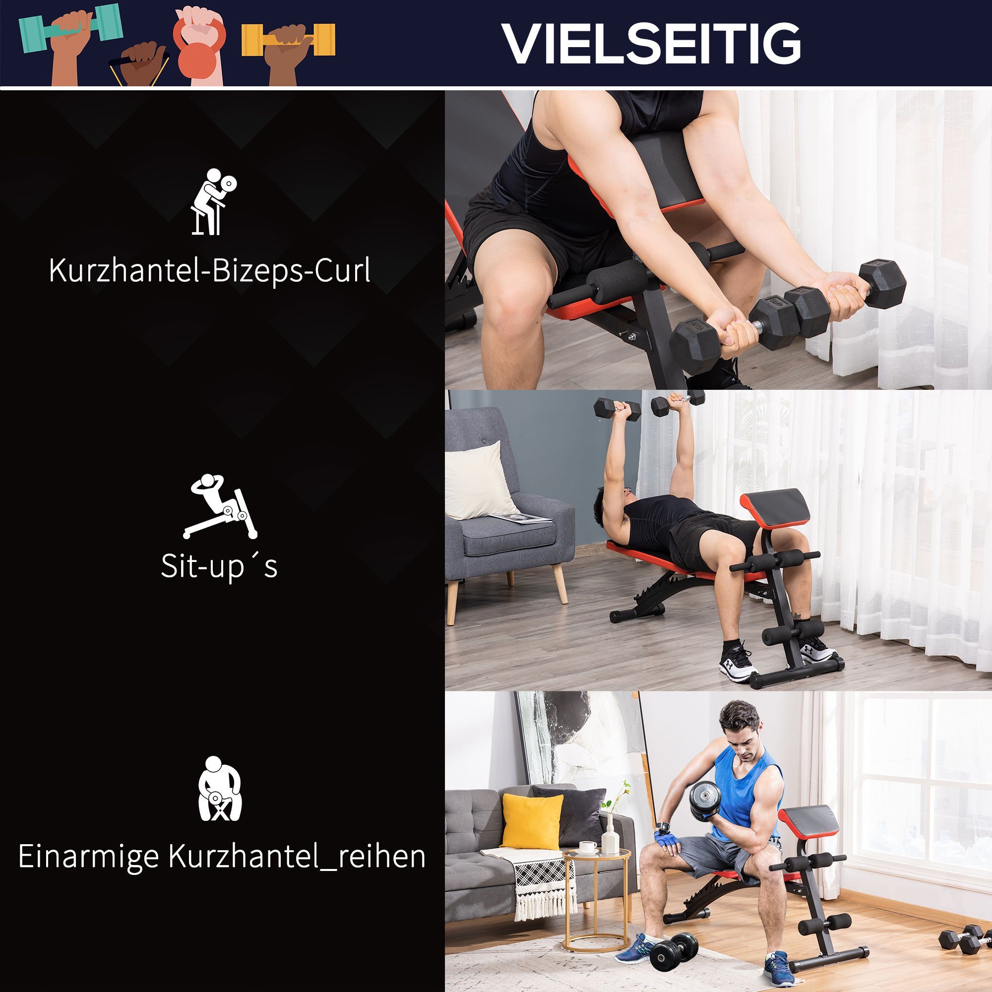 HOMCOM Hantelbank Hantelbank, (Set, 1-tlg., inkl. Sitzmatte), Höhenverstellbar
