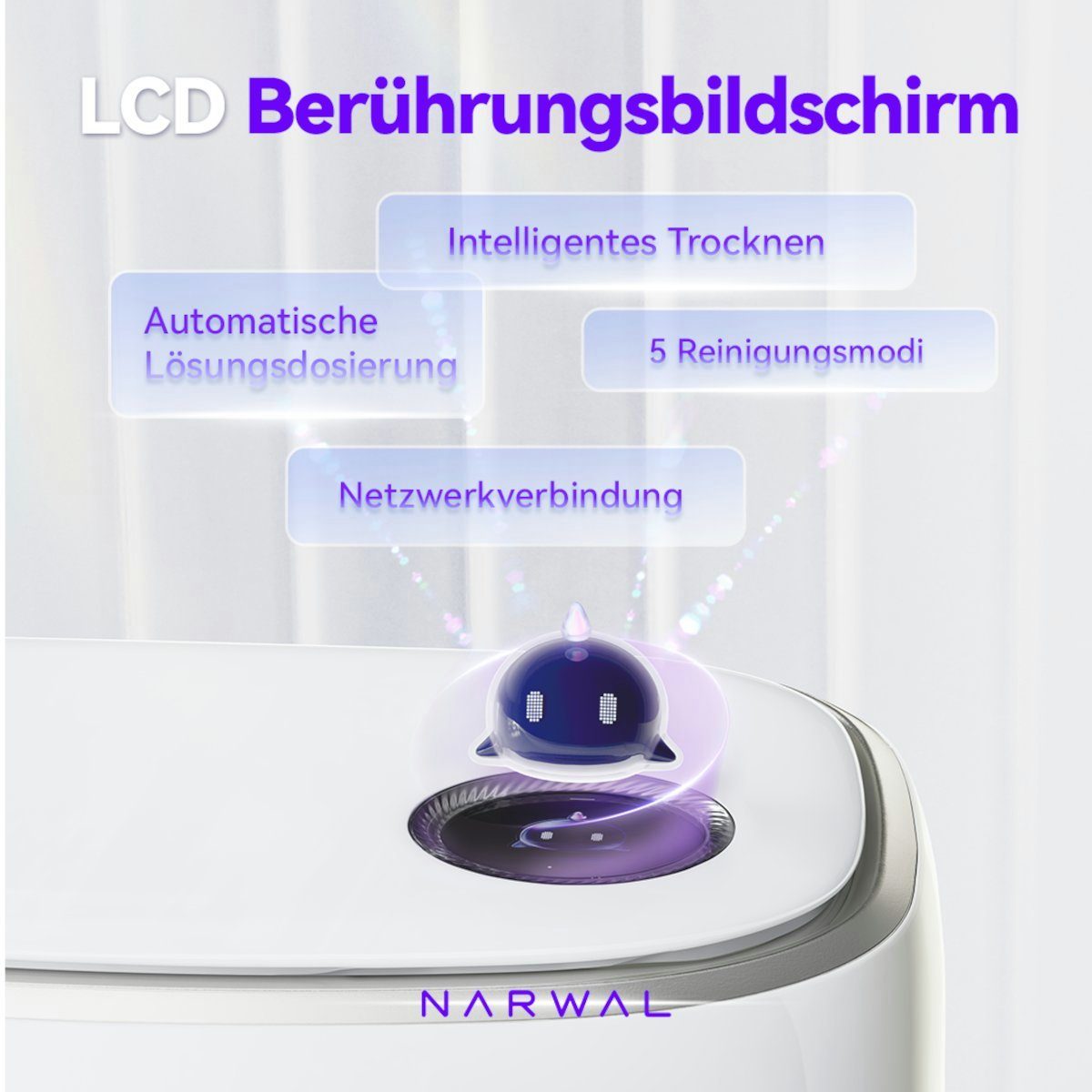 Narwal Nass-Trocken-Saugroboter Freo DirtSense-Schmutzerkennung, 72,00 W, LCD-Anzeigestation, Smart-Swing Randreinigung, Heißlufttrocknung, 3000pa, APP