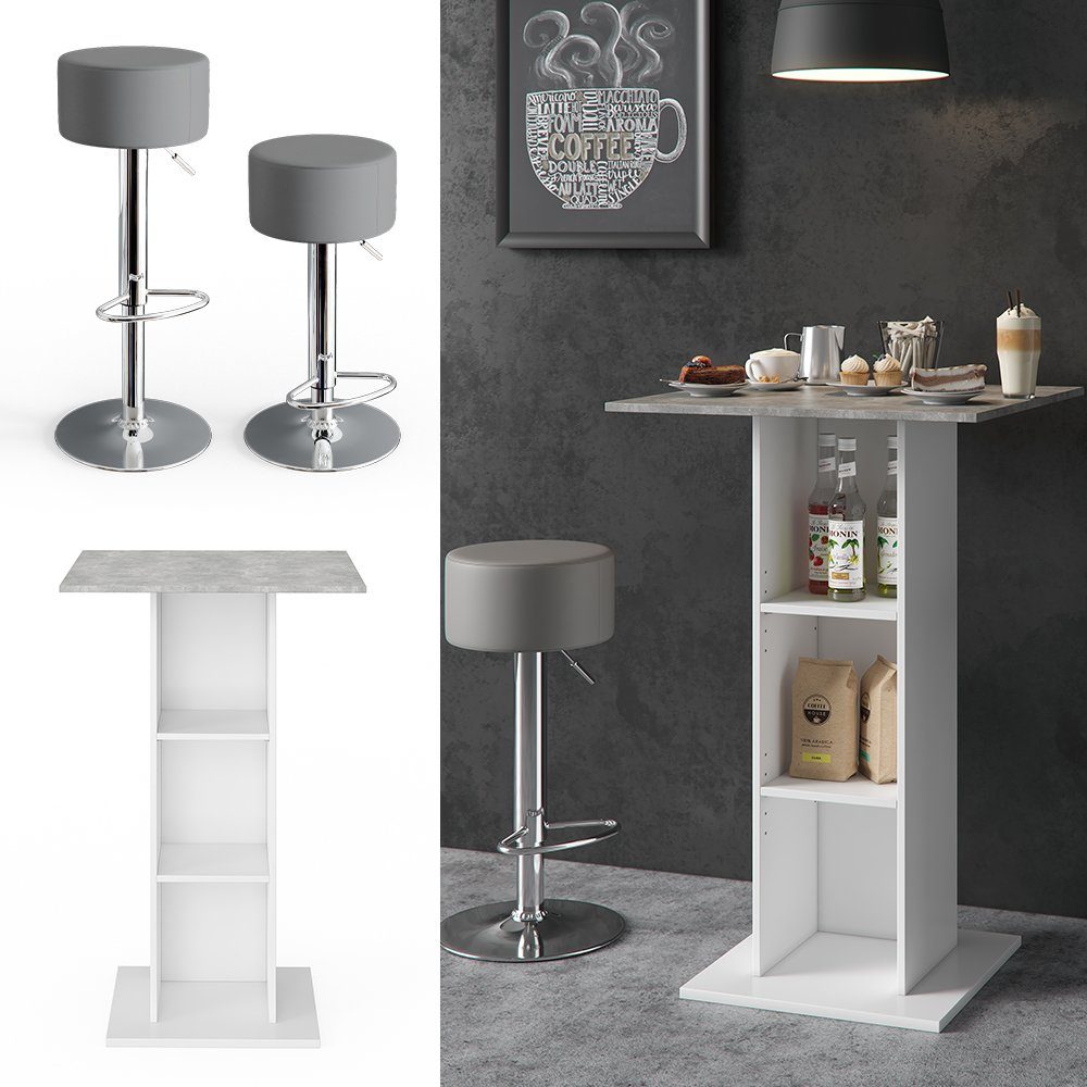 Vicco Bartisch Stehtisch Tresentisch RODEO Weiß Beton inkl. Hocker