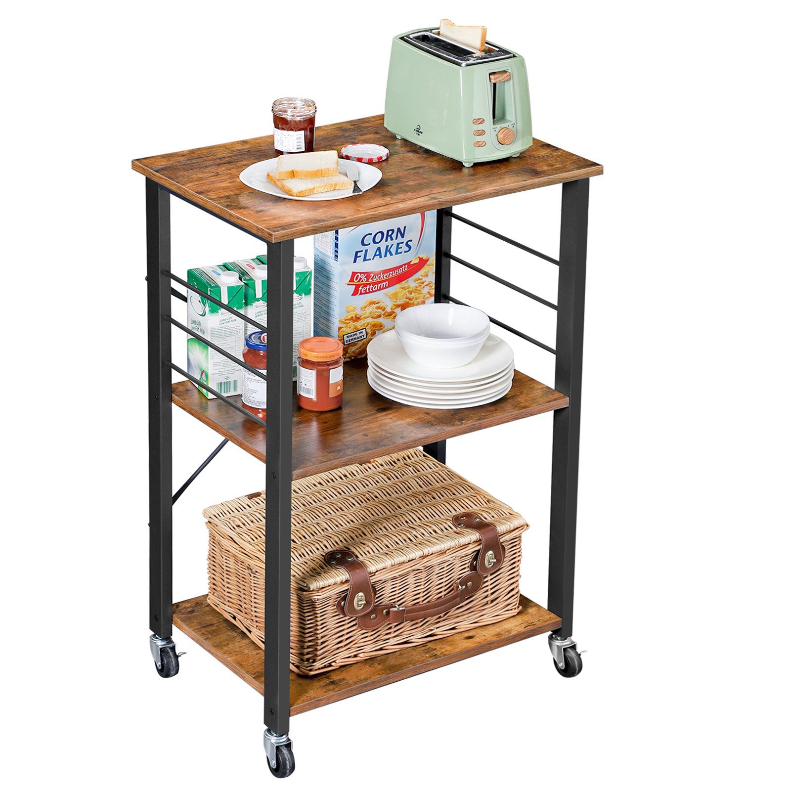 VASAGLE Servierwagen, Standregal, Küchenwagen, 60 x 40 x 89 cm (L x B x H)