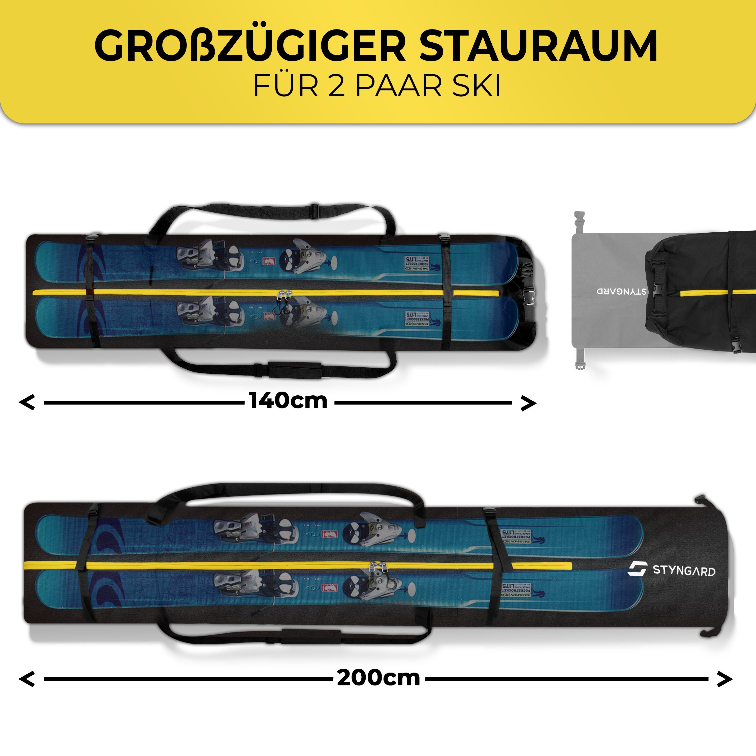 Styngard Skitasche KITZBÜHEL, 2 Paar Ski mit Rolltop [XXL - für 2 x 140 cm bis 200 cm]