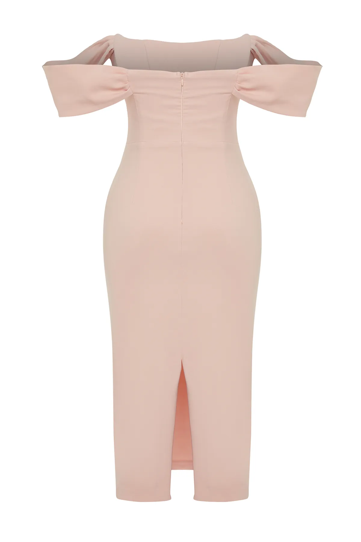 Trendyol Collection  Puderfarbenes, figurbetontes, gewebtes Korsett-Detail, elegantes Abendkleid TPRSS22EL00097