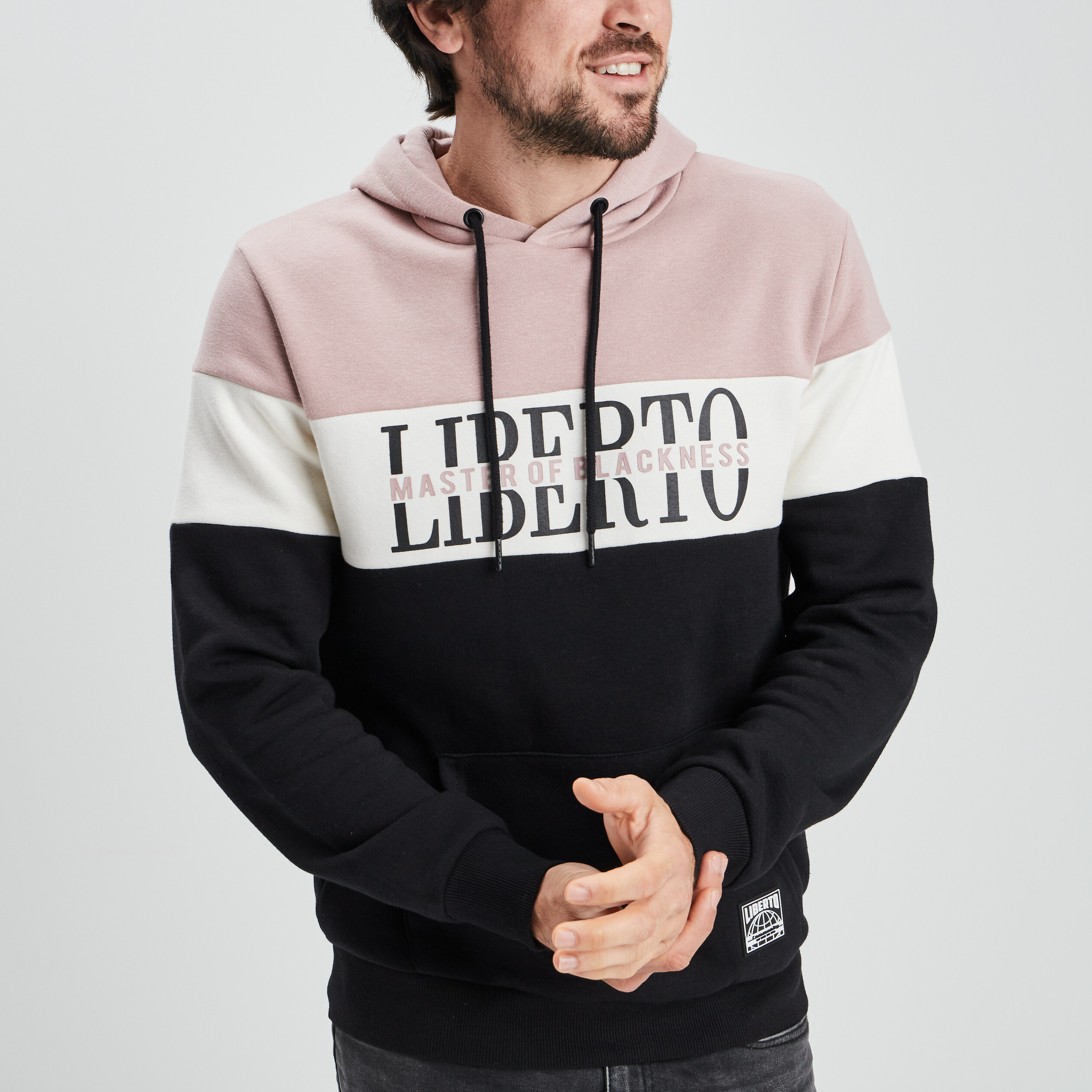 Sweat tricolor à capuche hoodie vieux rose homme | La Halle