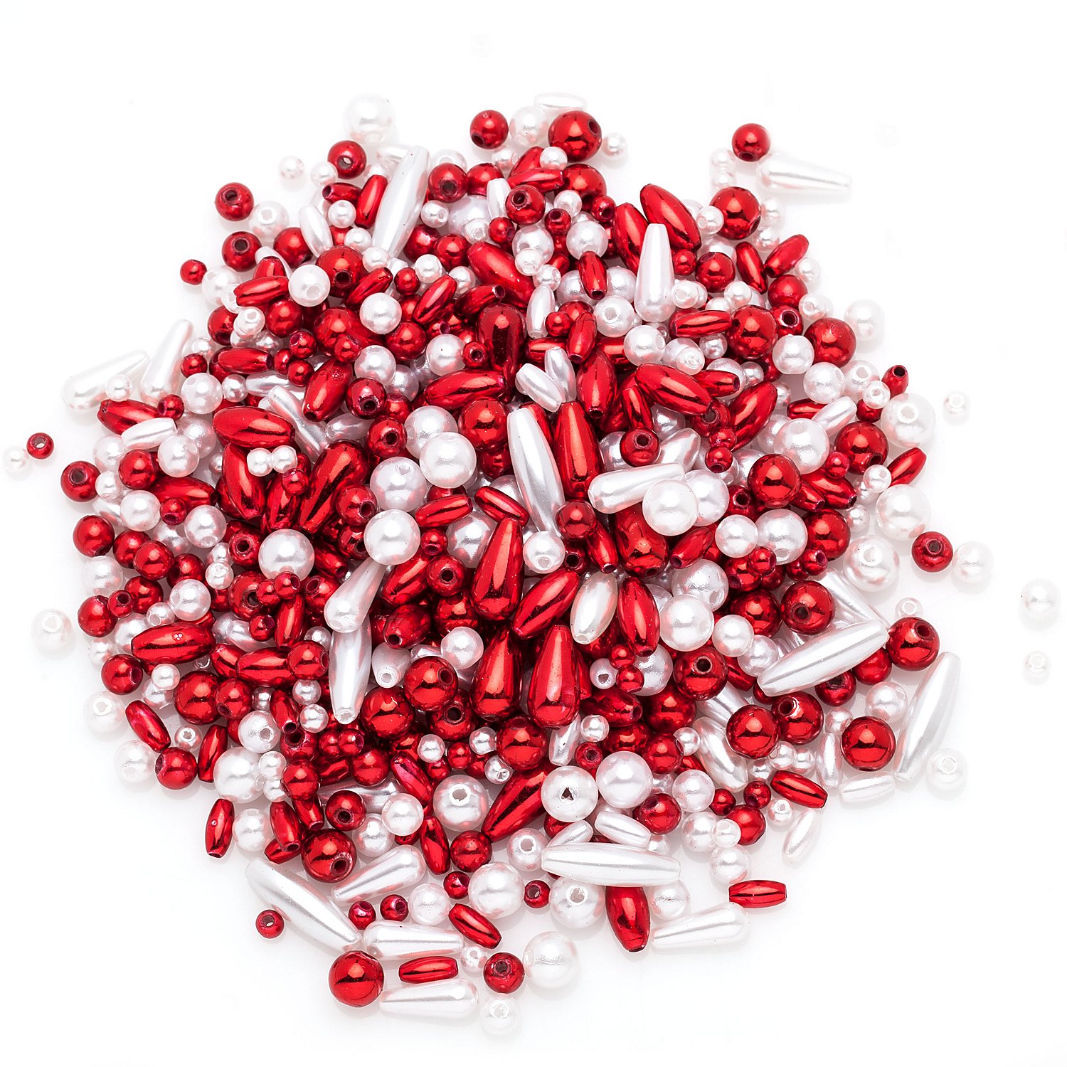 Perlenmischung, rot und weiß, 4–12 mm, 80 g