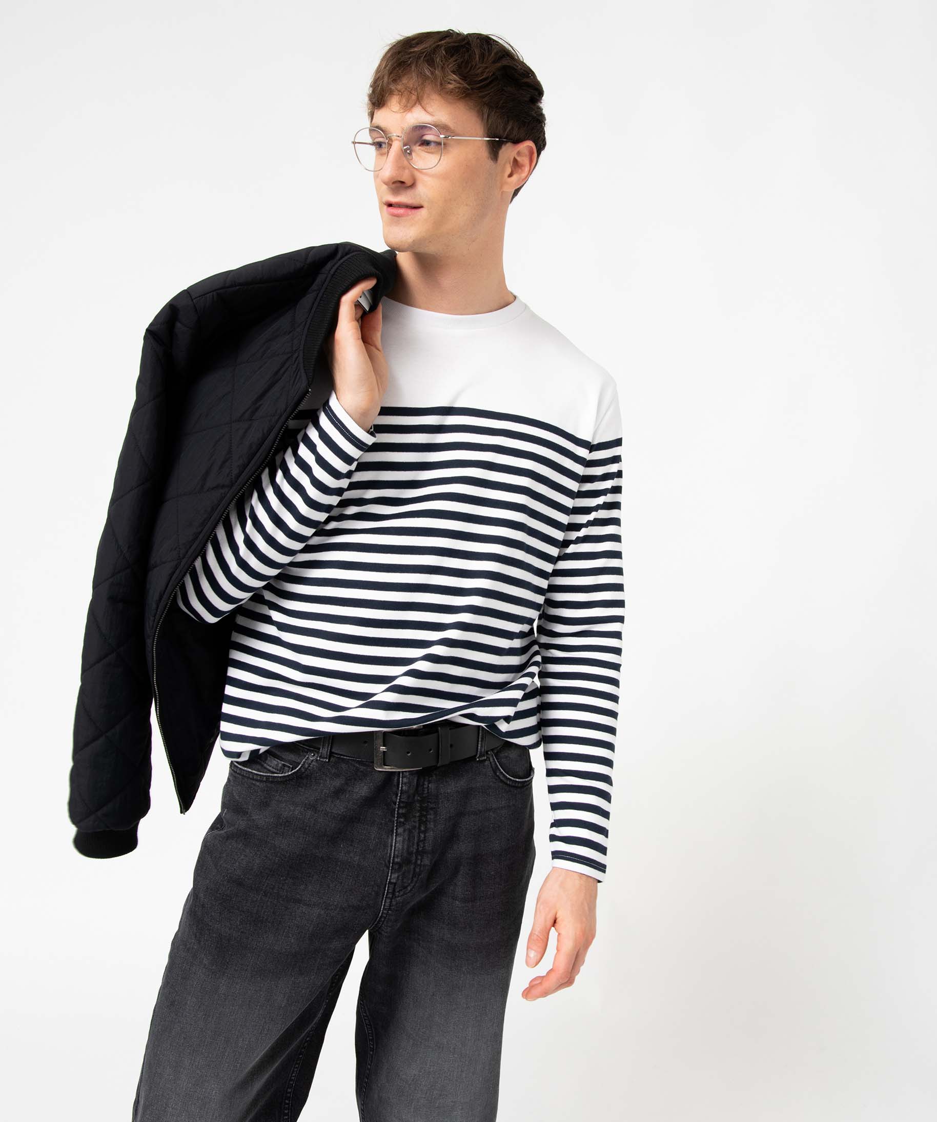 Tee-shirt homme à manches longues et rayures marinières raye | GEMO