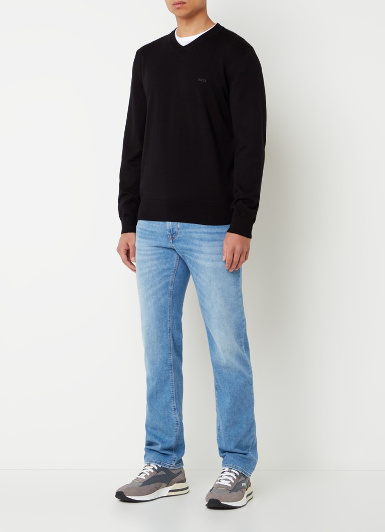 Pulover HUGO BOSS Pacello din tricot fin, cu logo brodat.