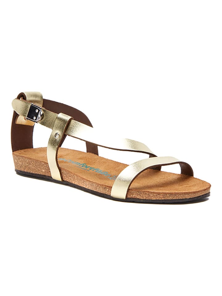 Comfortfusse Leder-Sandalen in Gold günstig kaufen