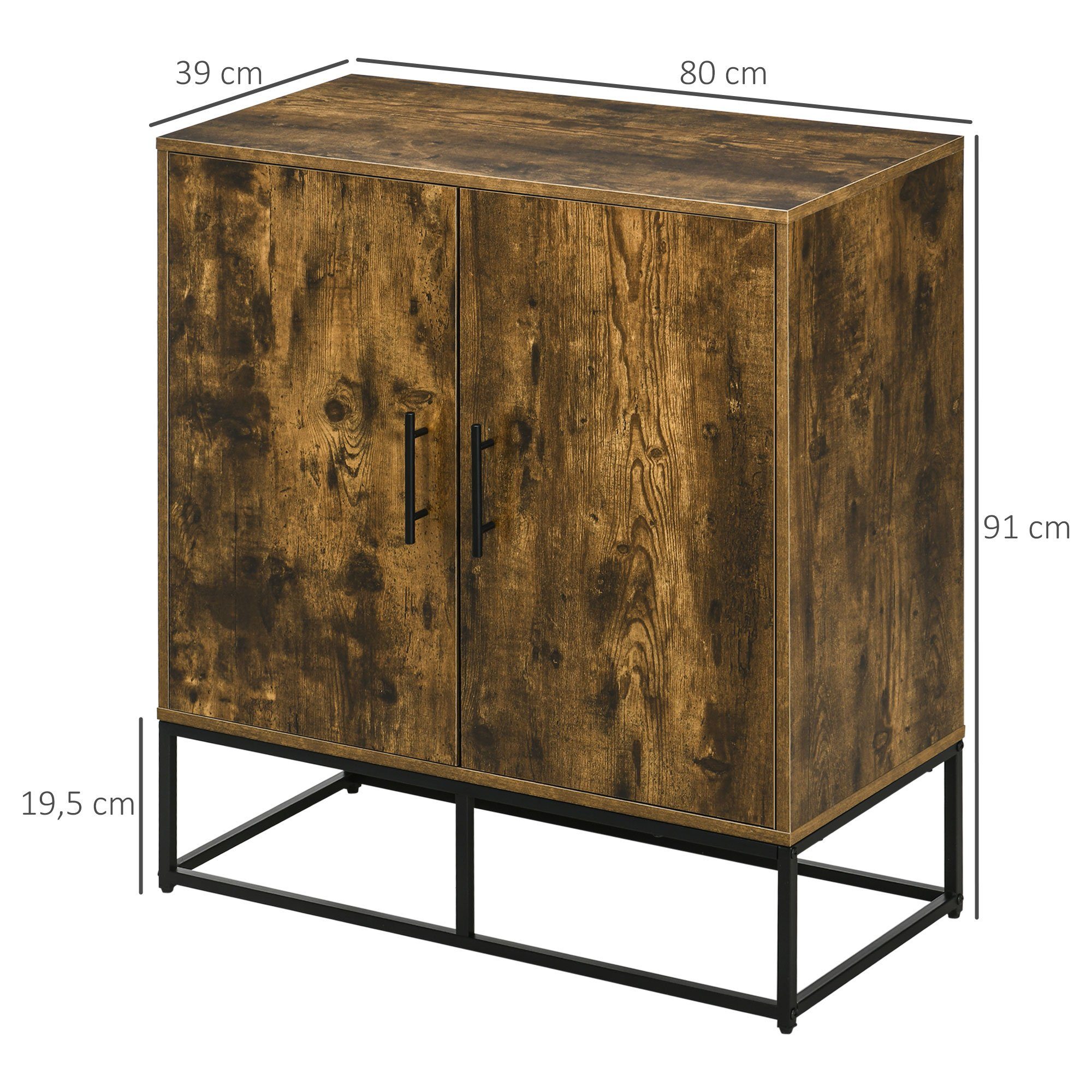 HOMCOM Highboard Aufbewahrungsschrank mit 4 Regalen, Doppeltür (Küchenschrank, 1 St., Sideboard), Mehrzweckschrank, 80 x 39 x 91 cm
