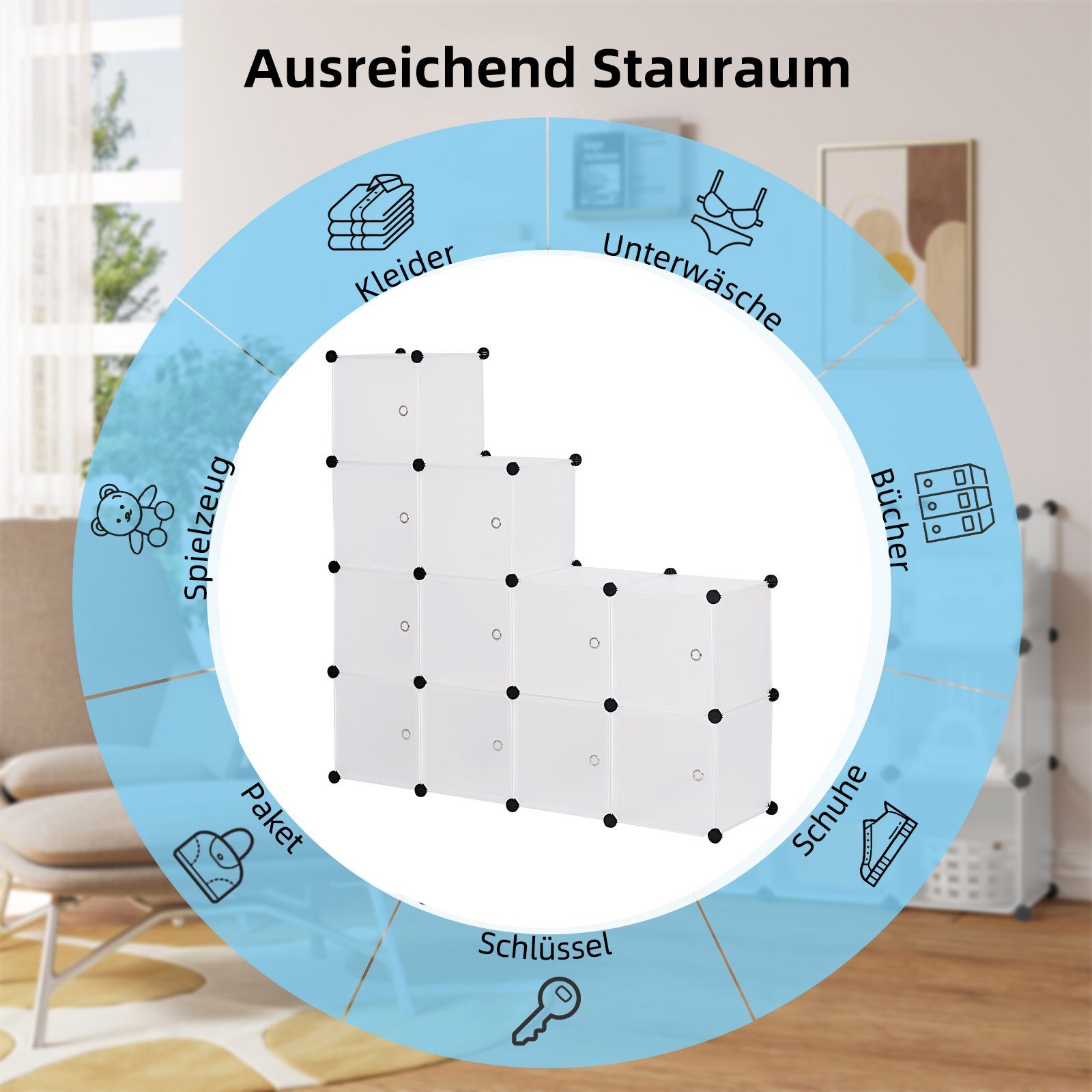 Woltu Steckregal, Set 11-tlg., Garderobenschrank DIY 11 Fächer, Kunststoff