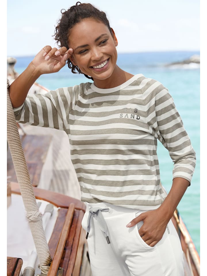 ELBSAND 3/4-Arm-Shirt in creme-taupe gestreift günstig kaufen