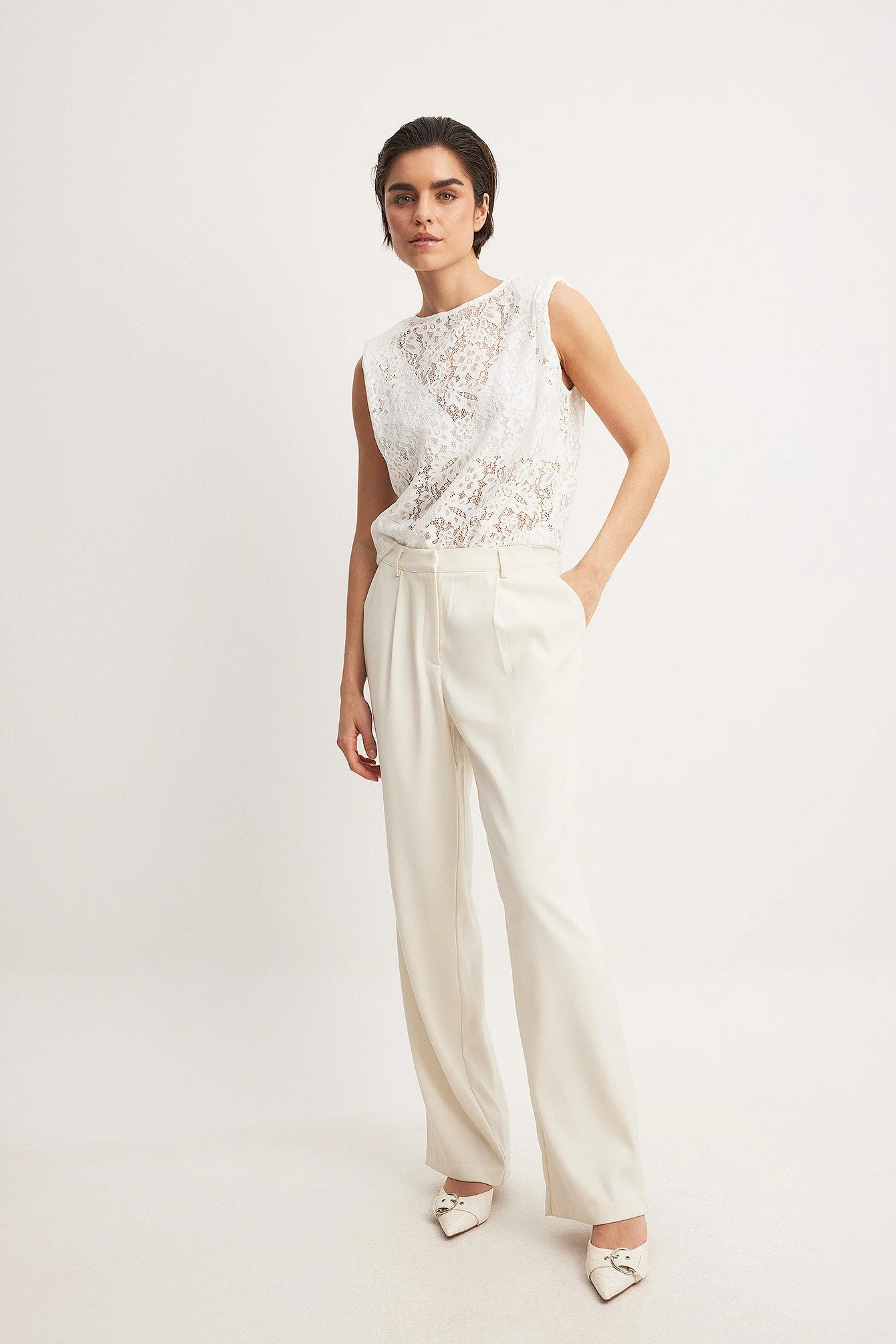 Sharp Shoulder Lace Top