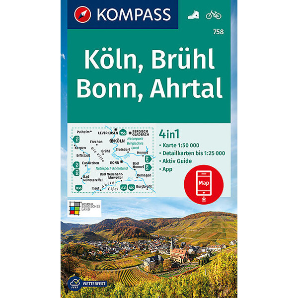 KOMPASS WANDERKARTE KÖLN, BRÜHL, BONN, AHRTAL 1:50 000