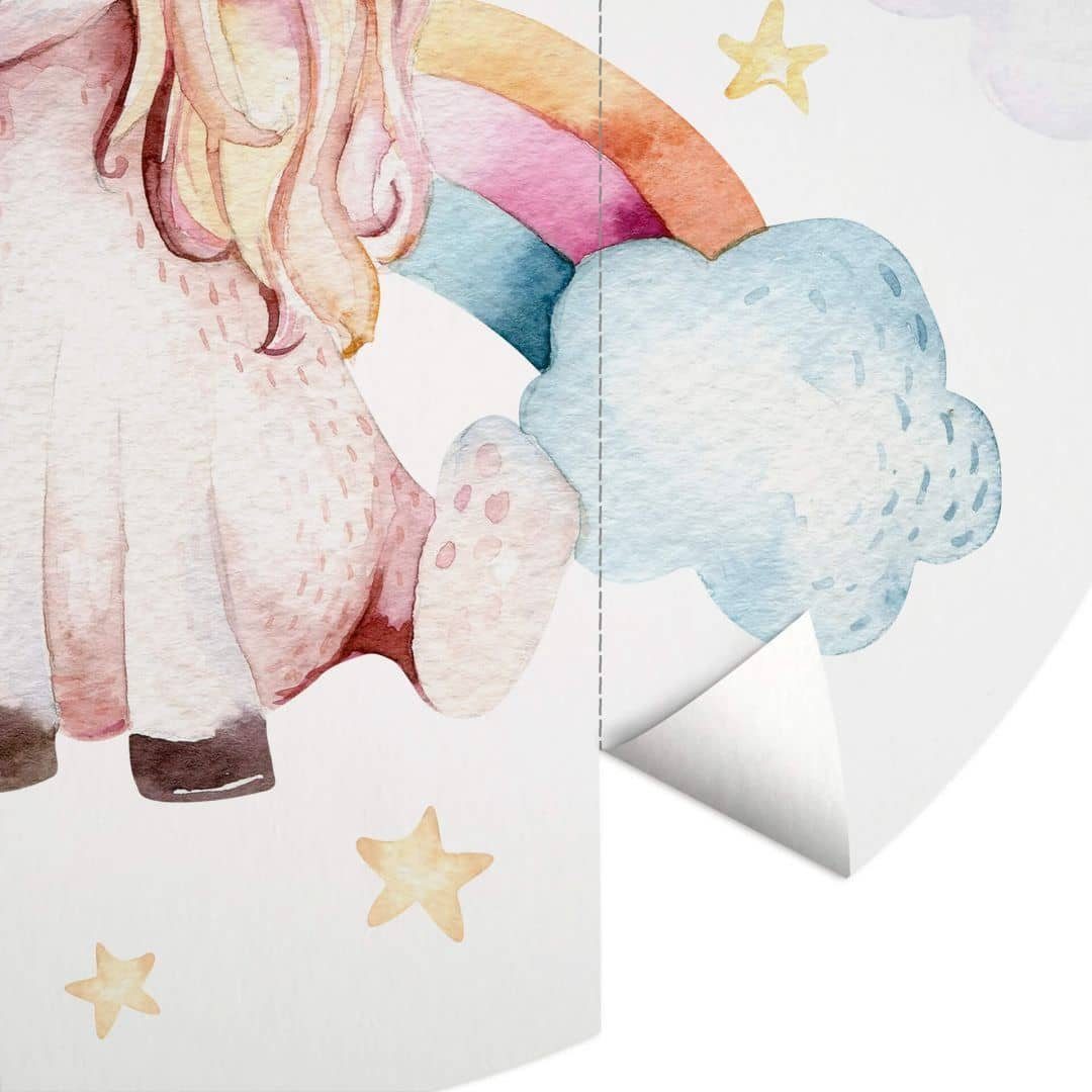 K&L Wall Art Fototapete Fototapete Kvilis Kinderzimmer Einhorn Vliestapete Rund Regenbogen Tapete, Traumland Tapete