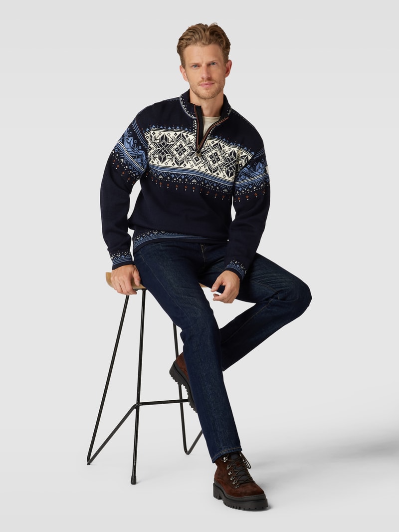 Strickpullover mit Allover-Muster Modell 'BLYFJELL' in marineblau