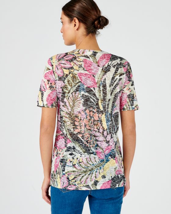 Tee-shirt manches courtes maille dévorée imprimée