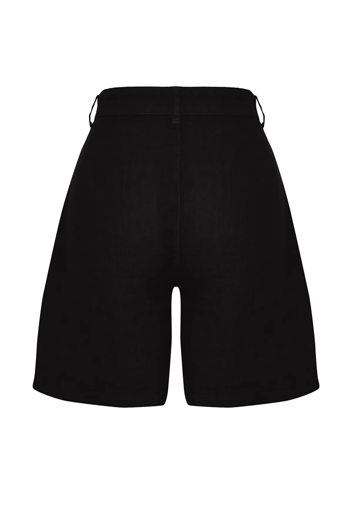 Trendyol Collection  Schwarze Shorts mit hoher Taille und Falten aus 100 % Leinen TWOSS24SR00093