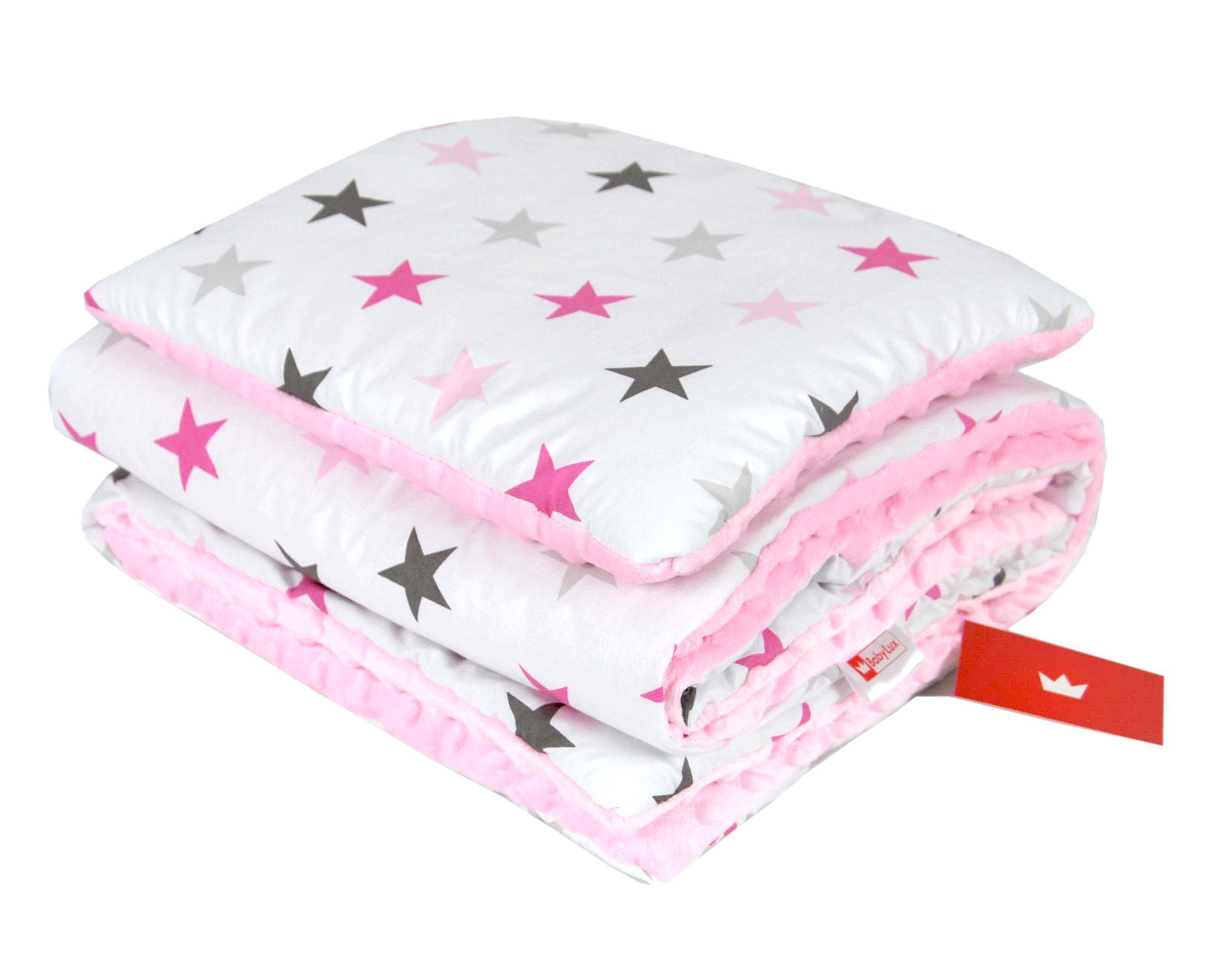 Babydecke BABYLUX Babydecke Krabbeldecke MINKY Kuscheldecke 75x100 cm+KISSEN, BabyLux, 21K. Rosa + Sterne