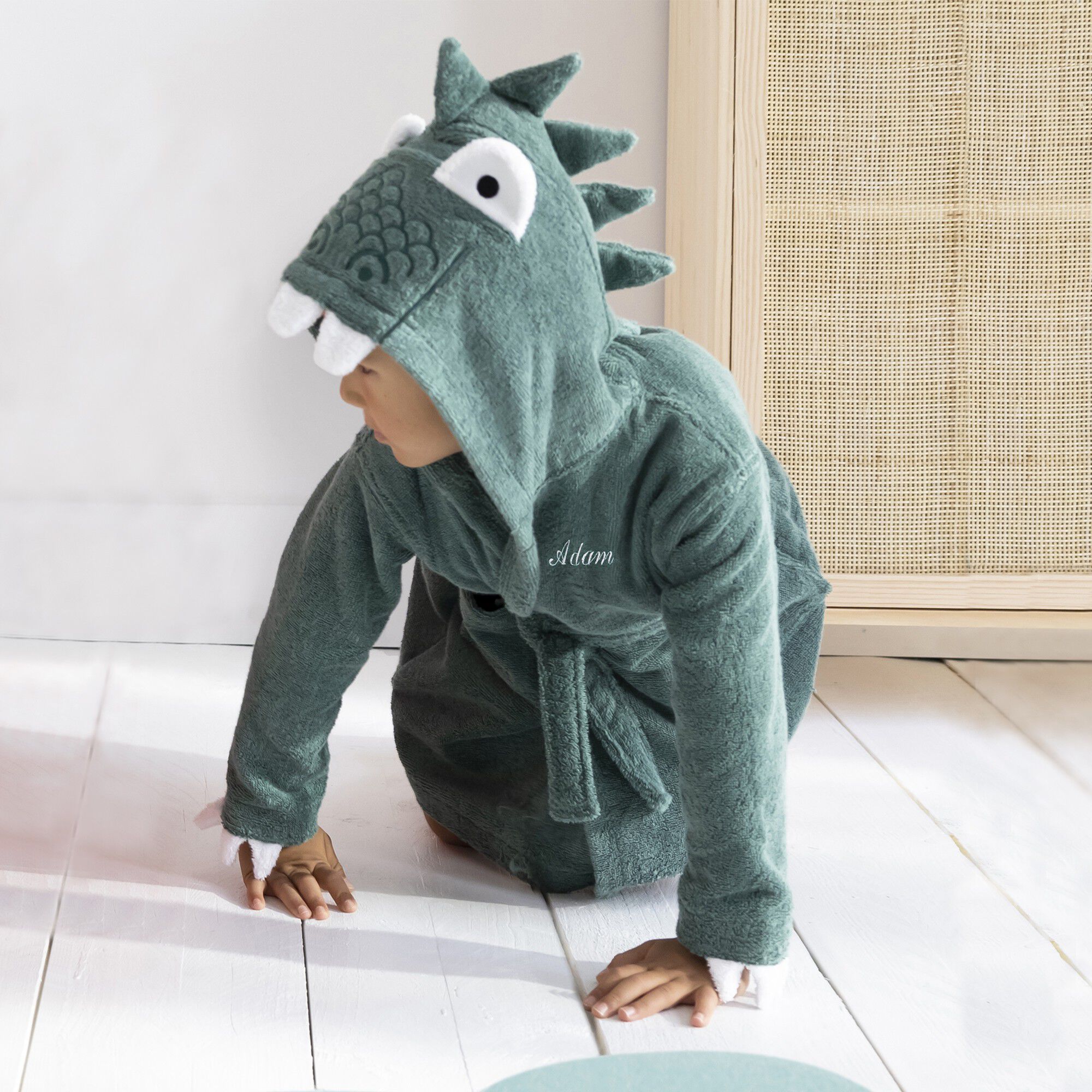 Peignoir de bain enfant à capuche dinosaure personnalisable