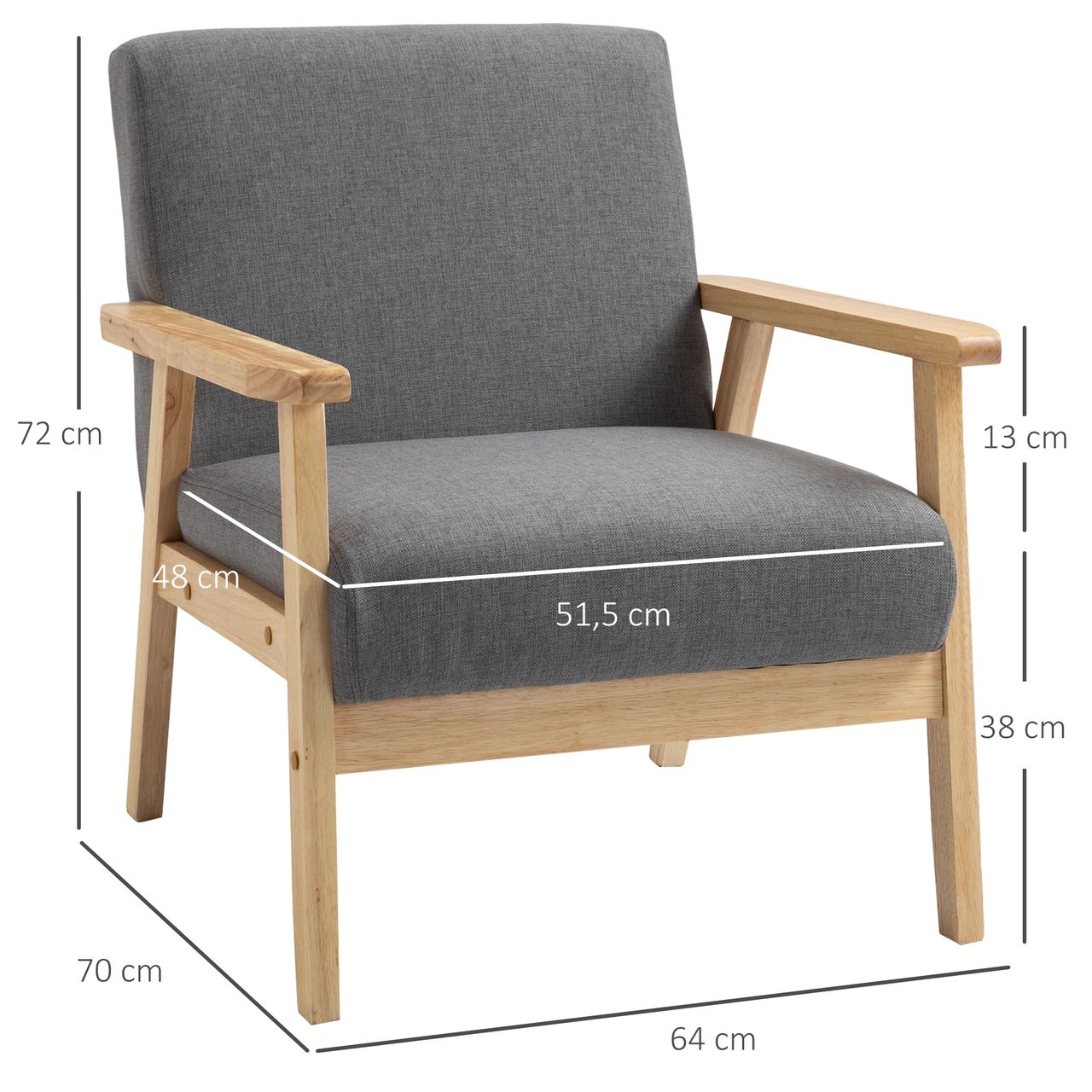 HOMCOM Ohrensessel Esszimmerstuhl mit Armlehnen Loungesessel Relaxsessel Grau