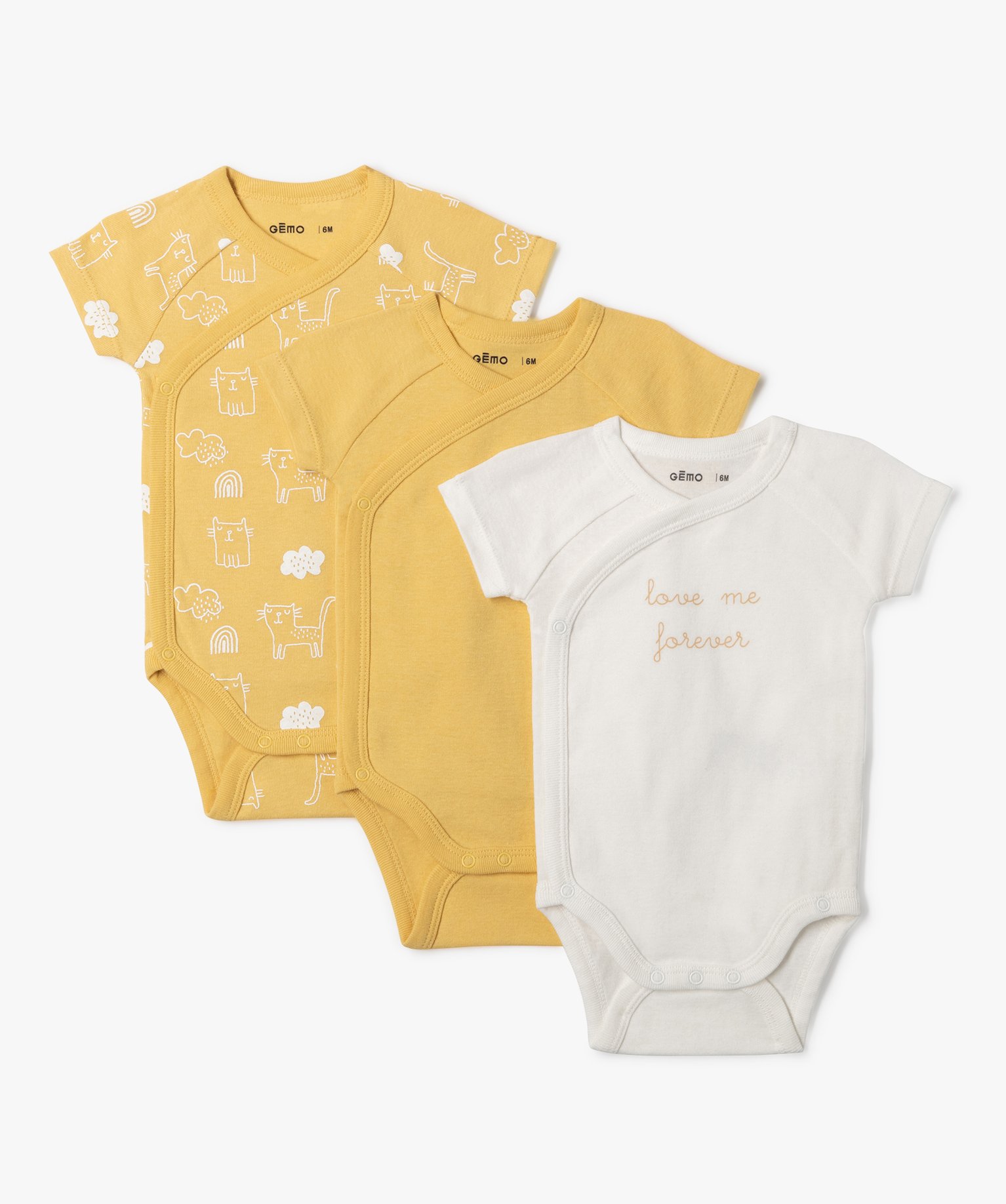 Body bébé manches courtes fermeture croisée (lot de 3) jaune | GEMO