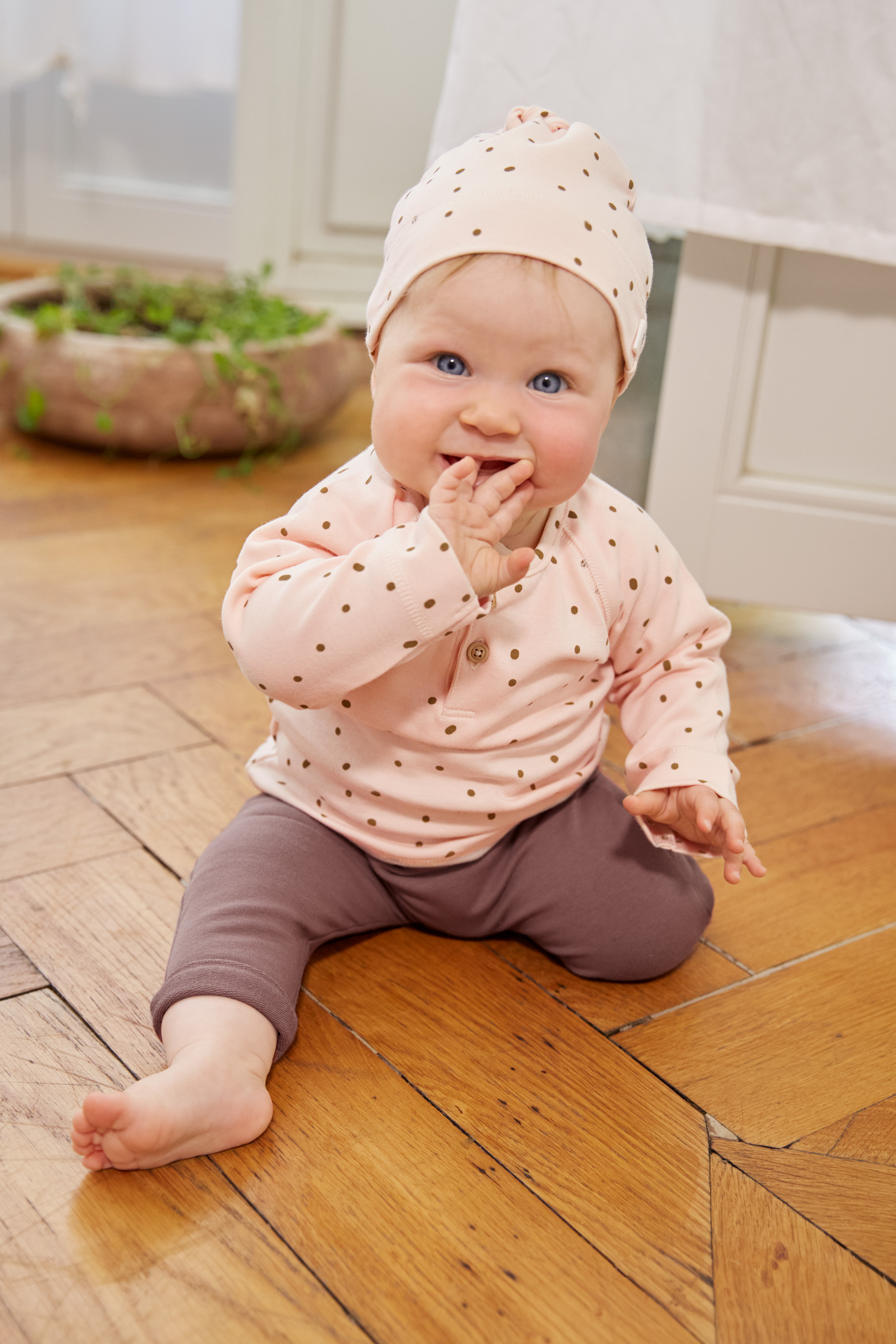 Baby Langarmshirt - Bio Baumwolle, Dots, Powder Pink