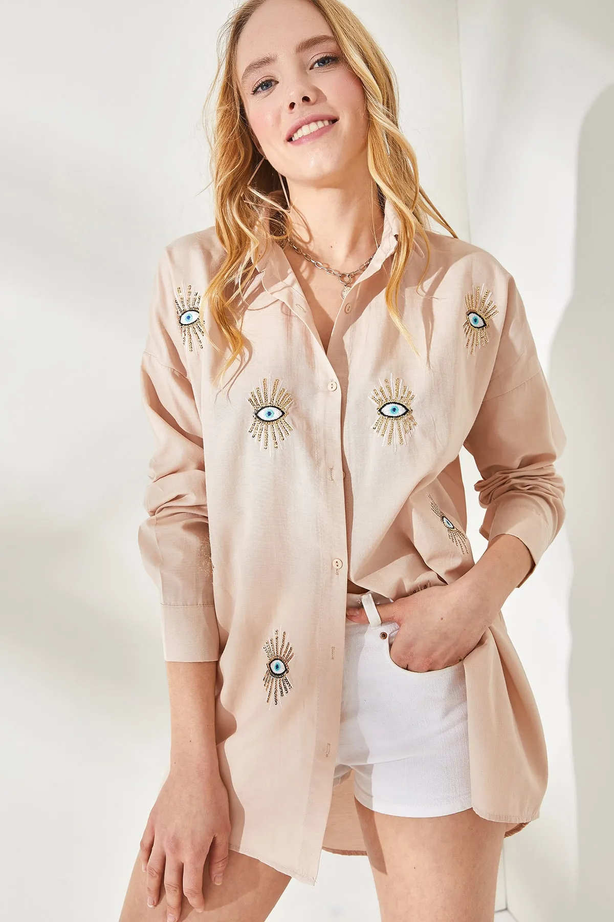 Olalook  Hemd - Beige - Boyfriend