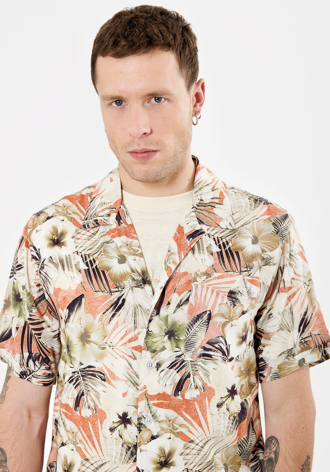 MIKE   Chemise fleurie beige Homme
