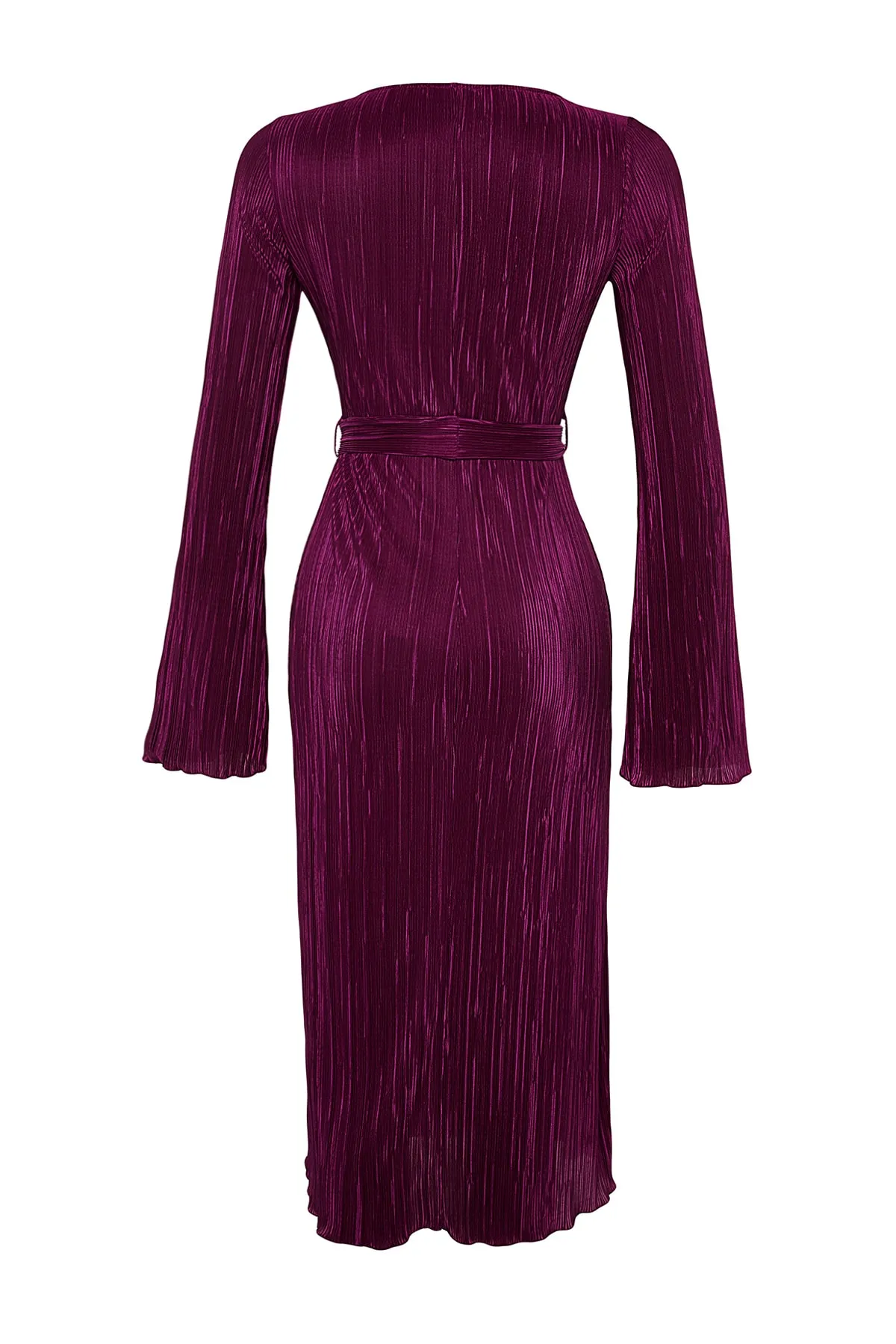 Trendyol Collection  Lila Premium-Faltenstoff, ausgestellte Ärmel, detailliertes A-Linien-Midi-Strickkleid TWOAW24EL00125