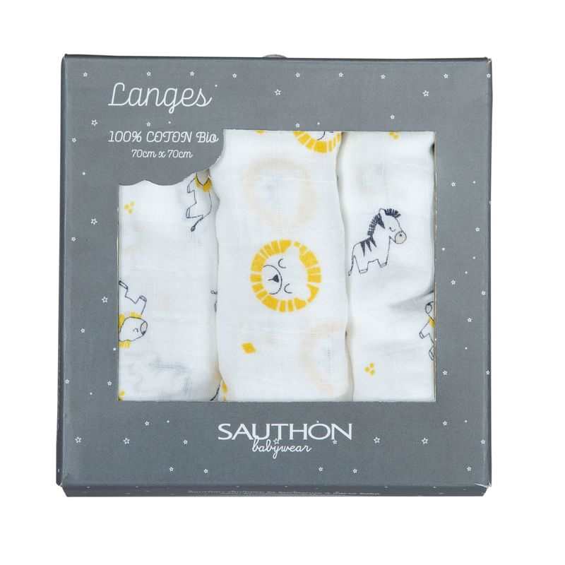 Lot de 3 langes coton bio Pluche et pompon