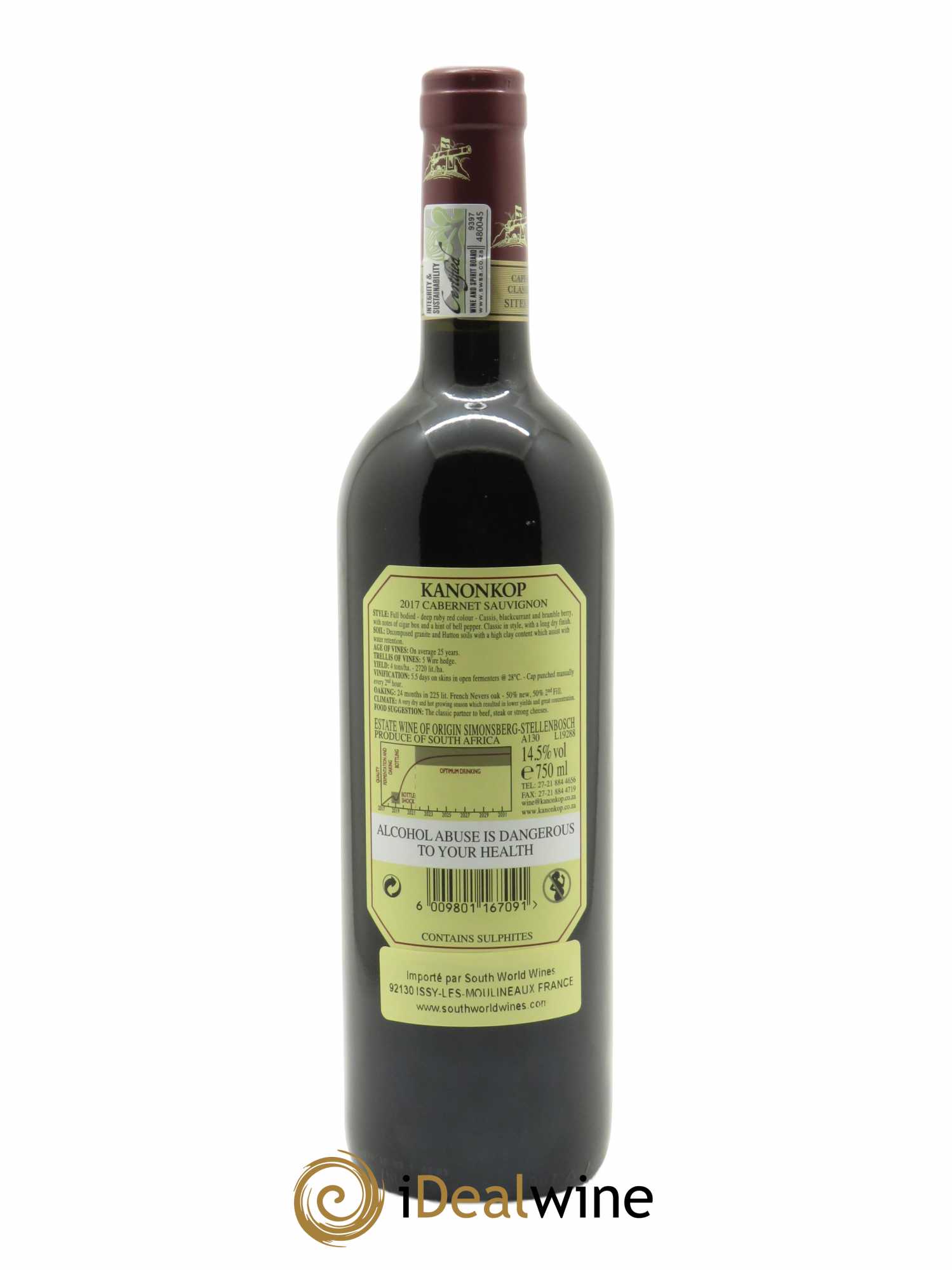 Stellenbosch Kanonkop Cabernet Sauvignon  2017 - Lot de 1 Bouteille