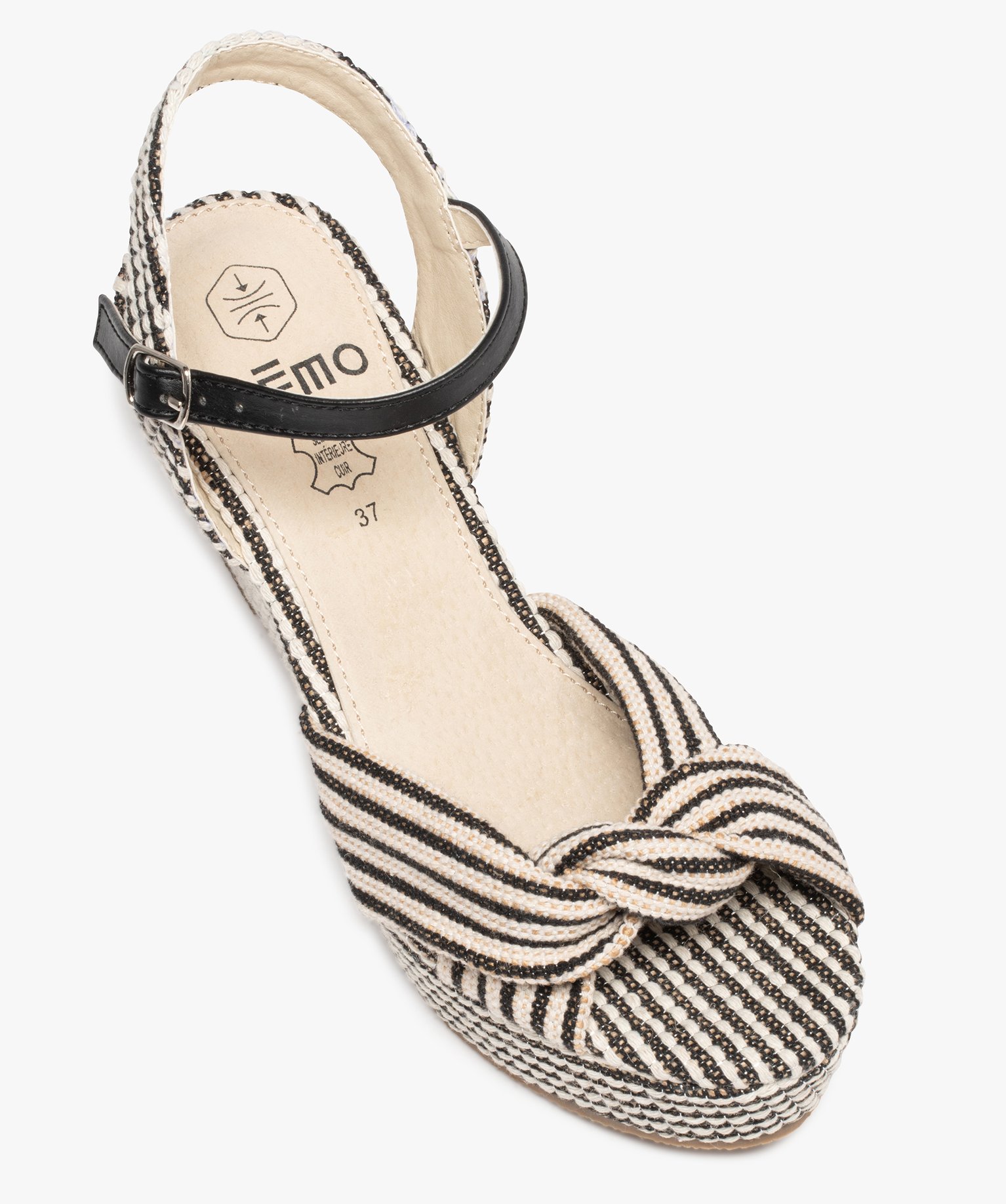 Sandales femme à talon compensé et dessus toile drapée noir | GEMO