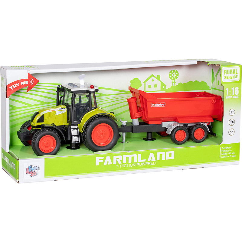 FunToys Traktor str 1:16 m/henger, lys og lyd