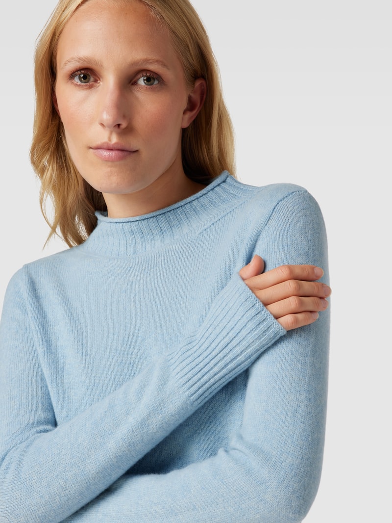 Strickpullover aus Wolle mit Stehkragen in bleu
