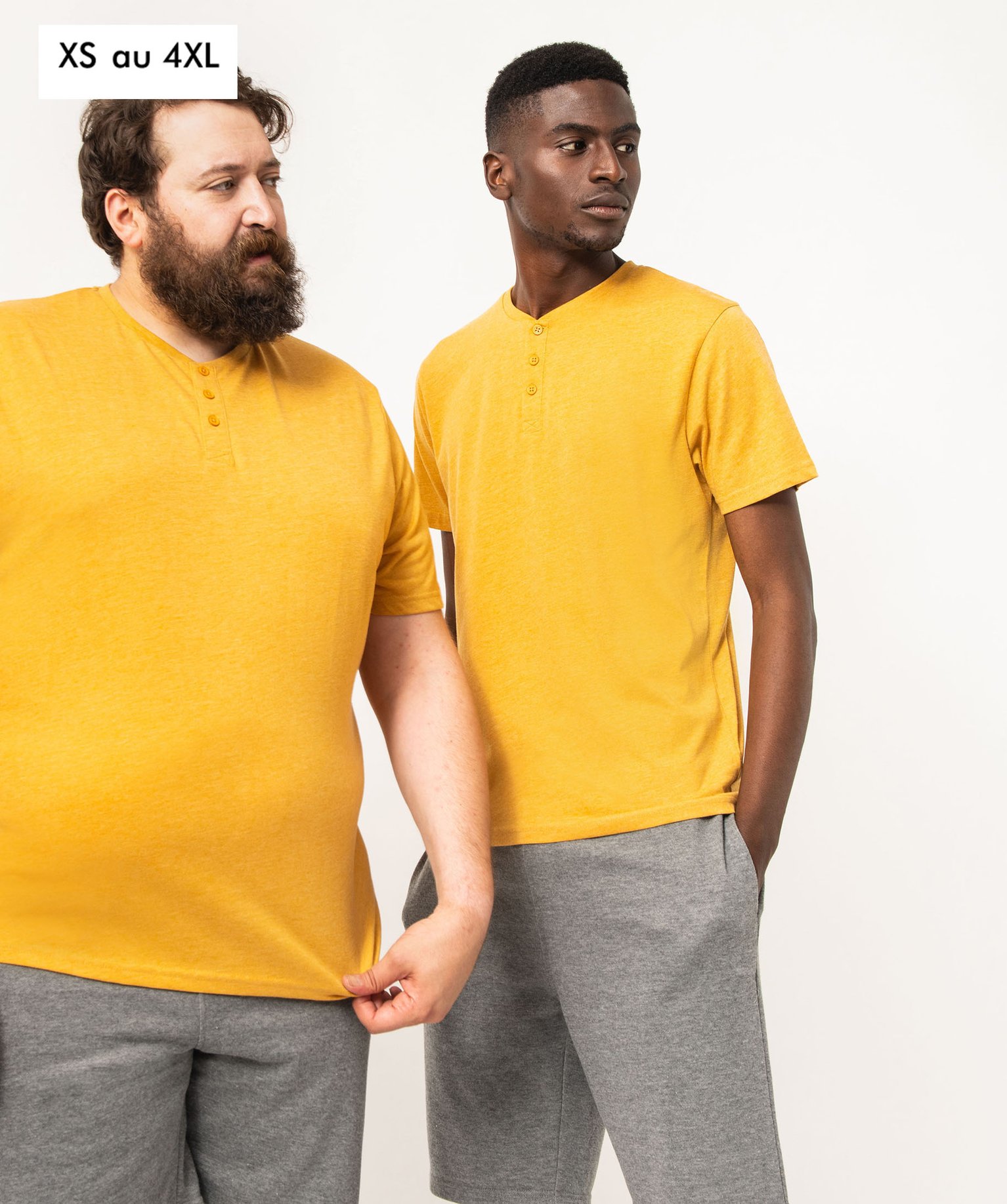 Tee-shirt homme col tunisien à manches courtes jaune | GEMO