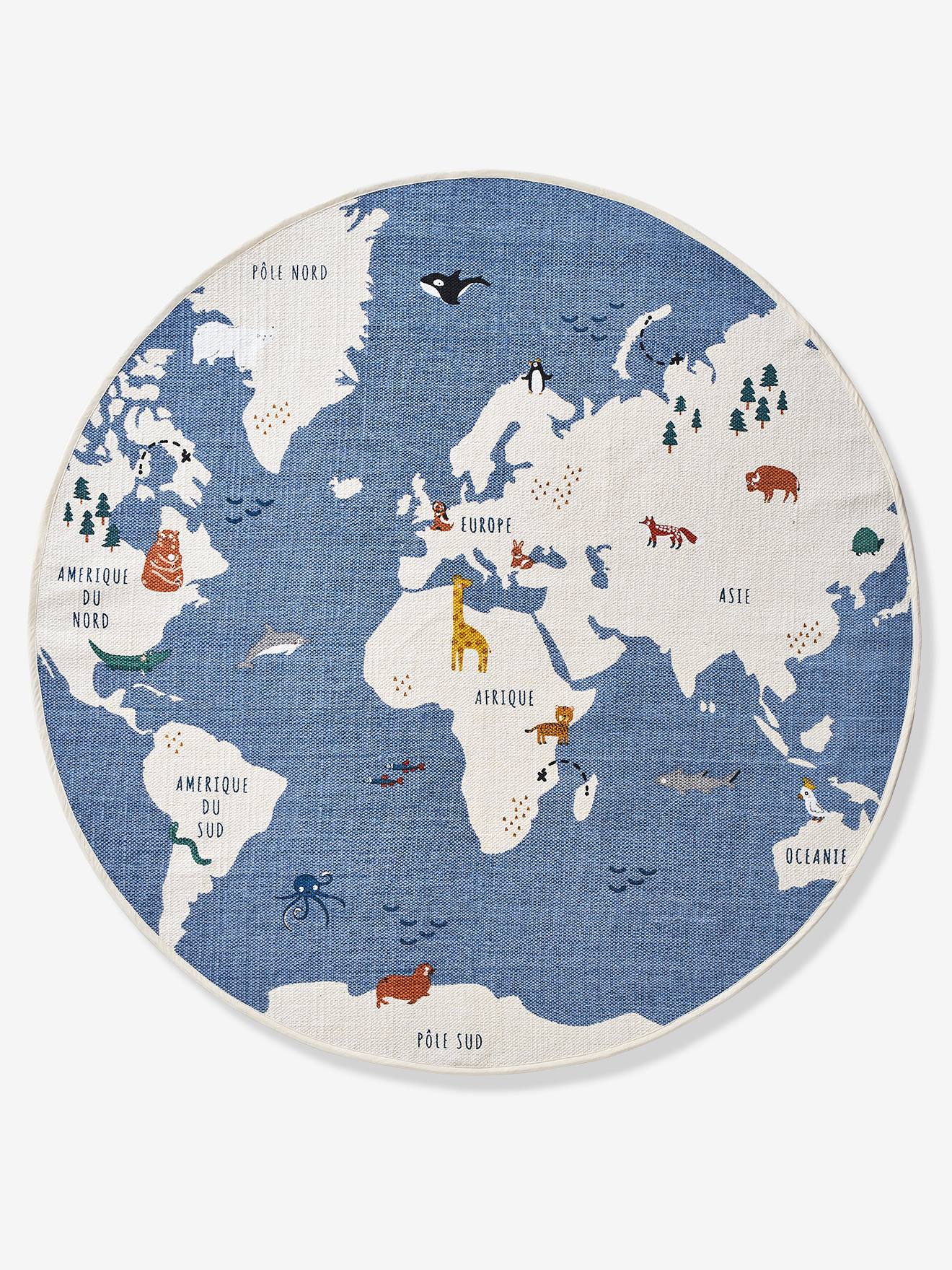 Tapis rond Mappemonde bleu / multicolore