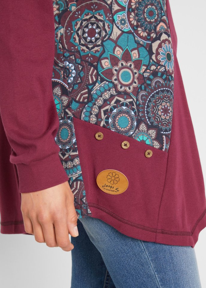 Kapuzenshirt mit Zipfelsaum und Patchwork-Optik, langarm