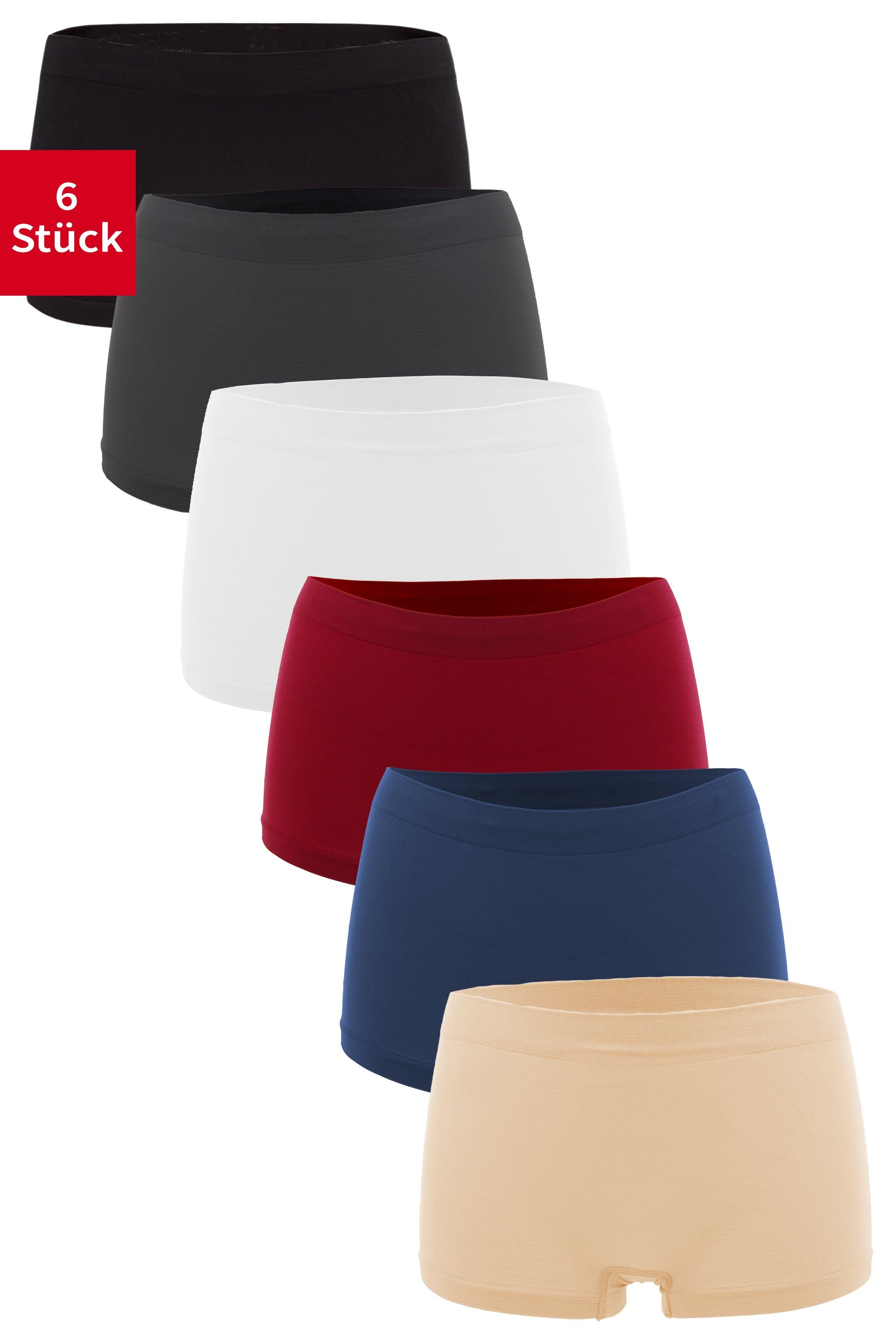 Fabio Farini Panty Damen Hipster Boxershorts - Frauen Unterhosen Slip Set Seamless (Packung, 6-St) angenehmes Tragegefühl ohne Seitliche Nähte
