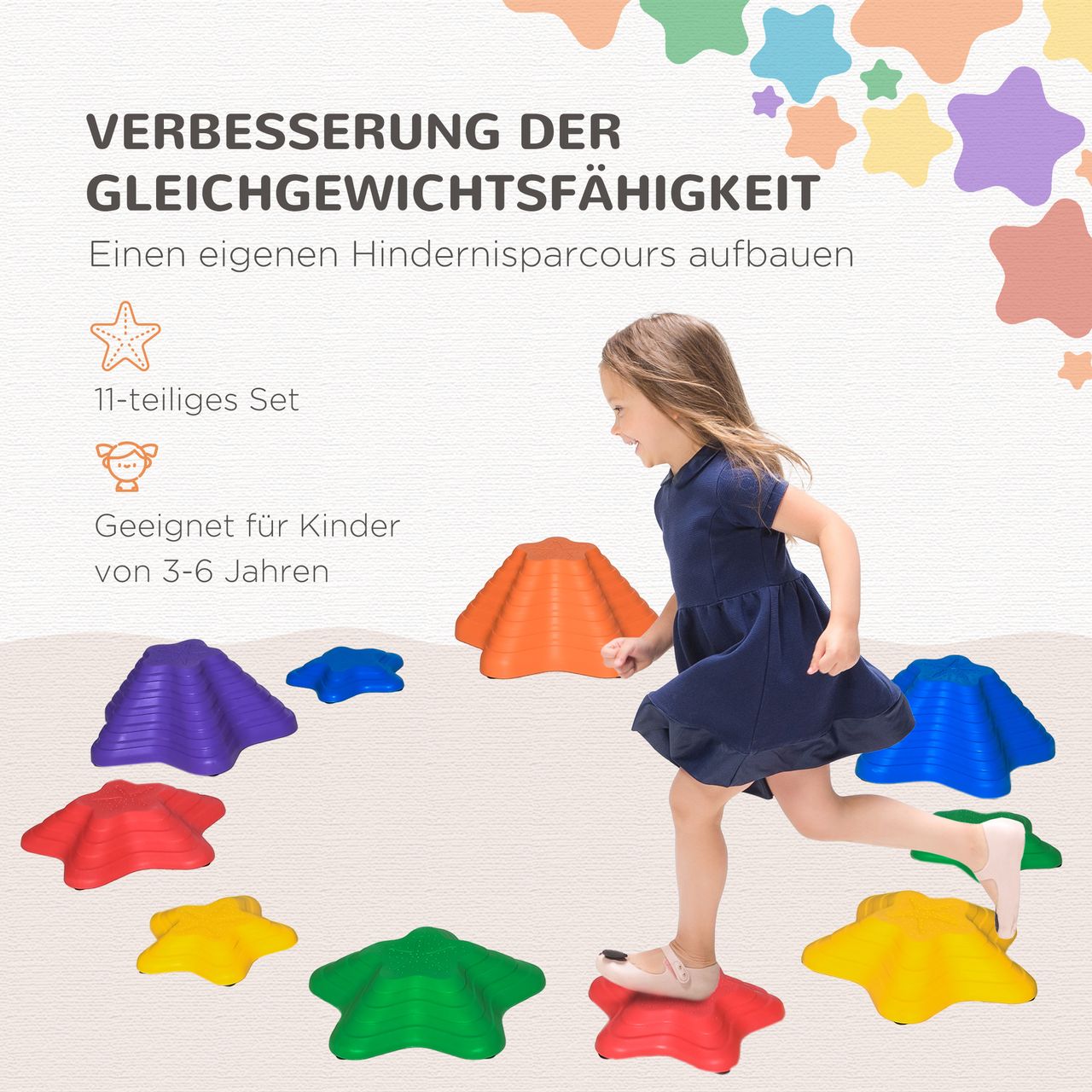 Outsunny Flußsteine 11ER Balance-Steine für Kleinkinder Sprungbrett Trittsteine Balancespiel für Innen- und Außenbereiche belastbar bis 80 kg Rutschfest Stapelbar