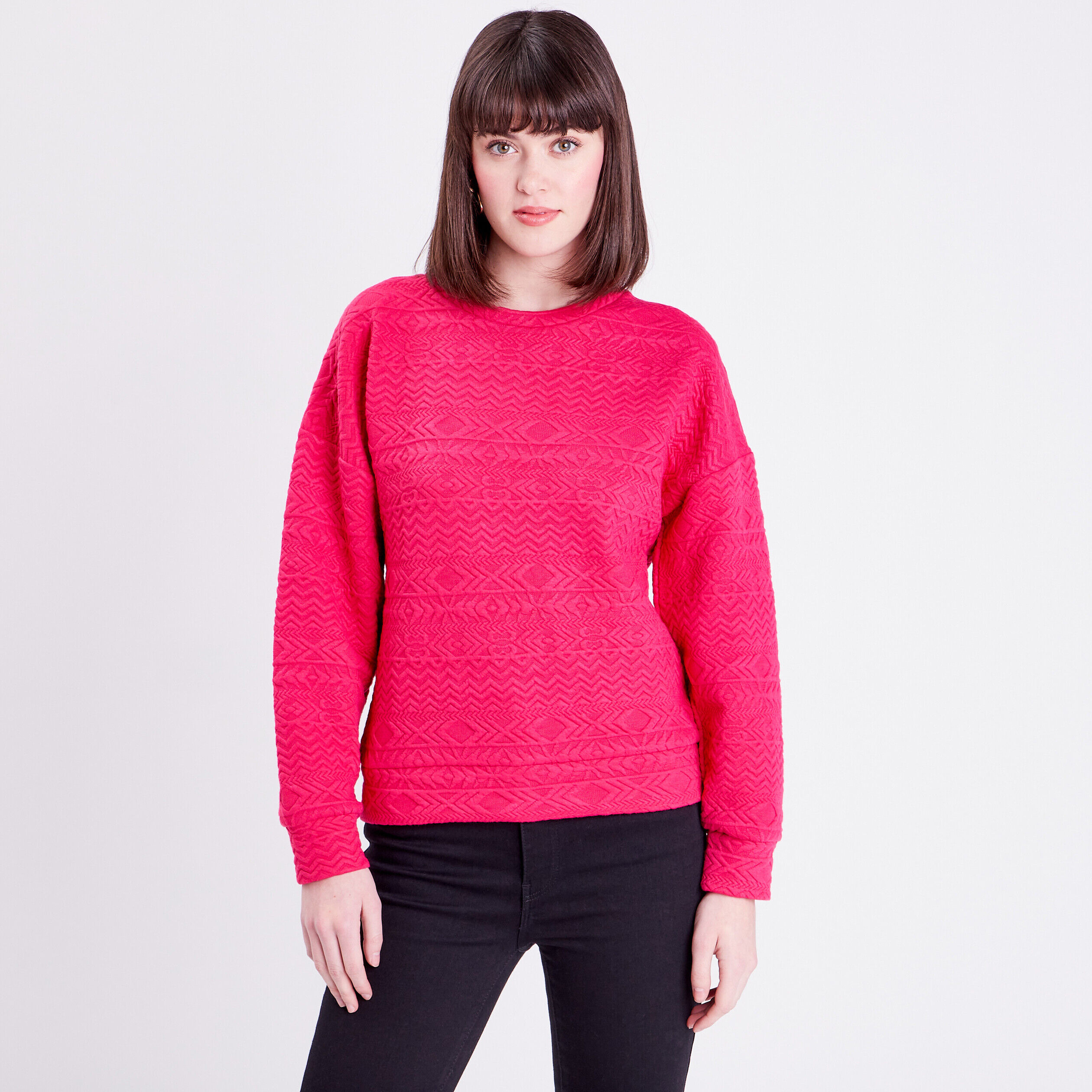 Sweat manches longues rose vif femme | Cache Cache