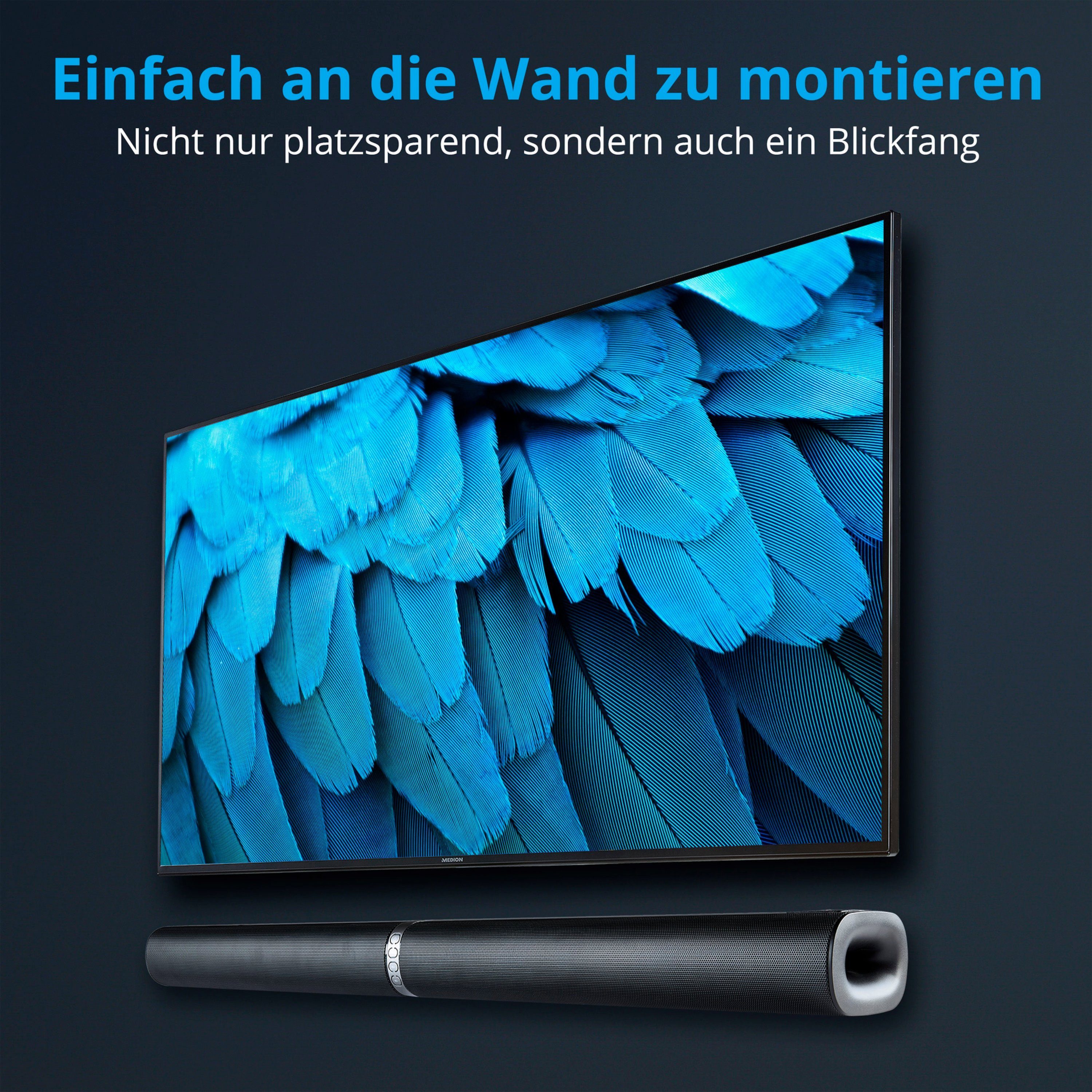 Medion® LIFE® P61450 Soundbar, Bluetooth®, 2 x 30 W und 60 W (RMS) Subwoofer Soundbar (30 W, MD45001)