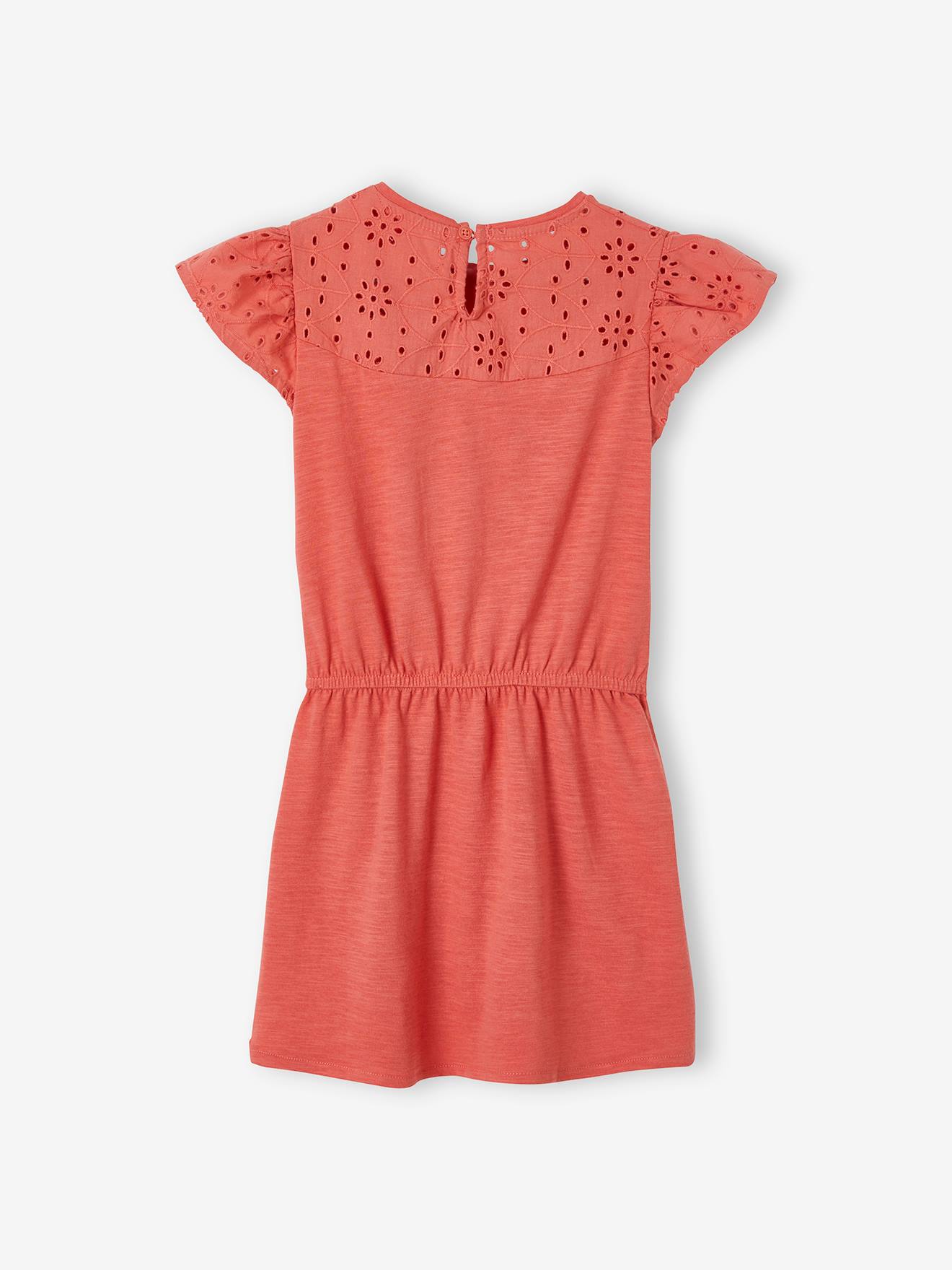 Robe fille détails en broderie anglaise blush foncé