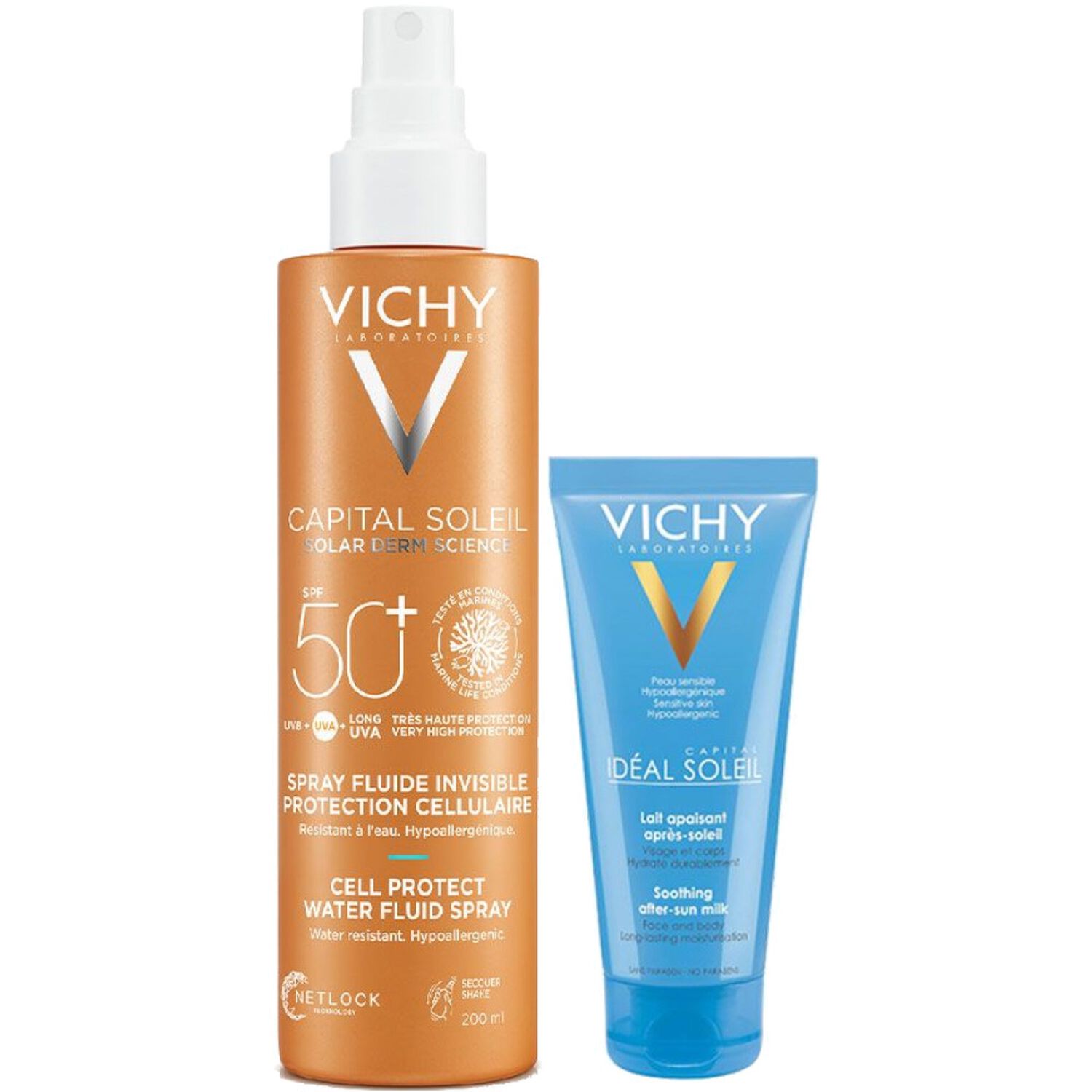 Vichy Capital Soleil SPF50+ Le Spray Solaire Fluide Invisible 200 ml + Lait Après Soleil Apaisant 100 ml