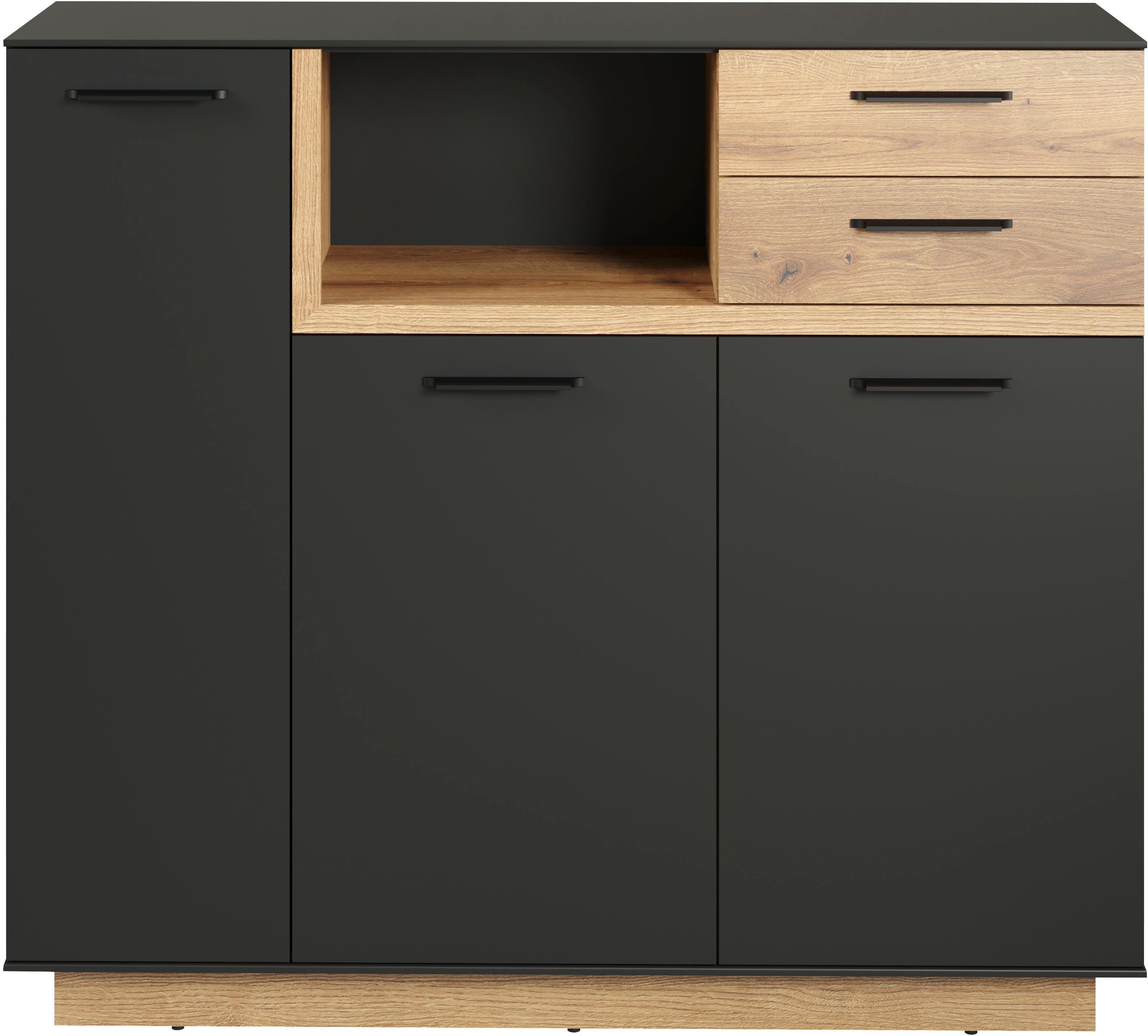 INOSIGN Highboard Premont (1 St), ca. 128 cm breit, zweifarbiger Schrank, moderne Eiche, stehend