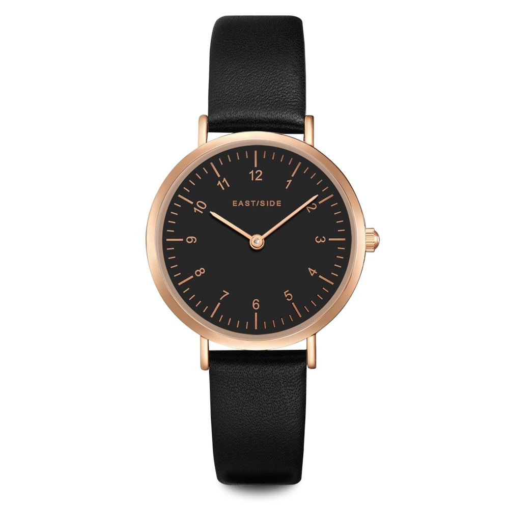 EASTSIDE Montre à quartz Rosehill en Or rose Cuir véritable en Noir Montre
